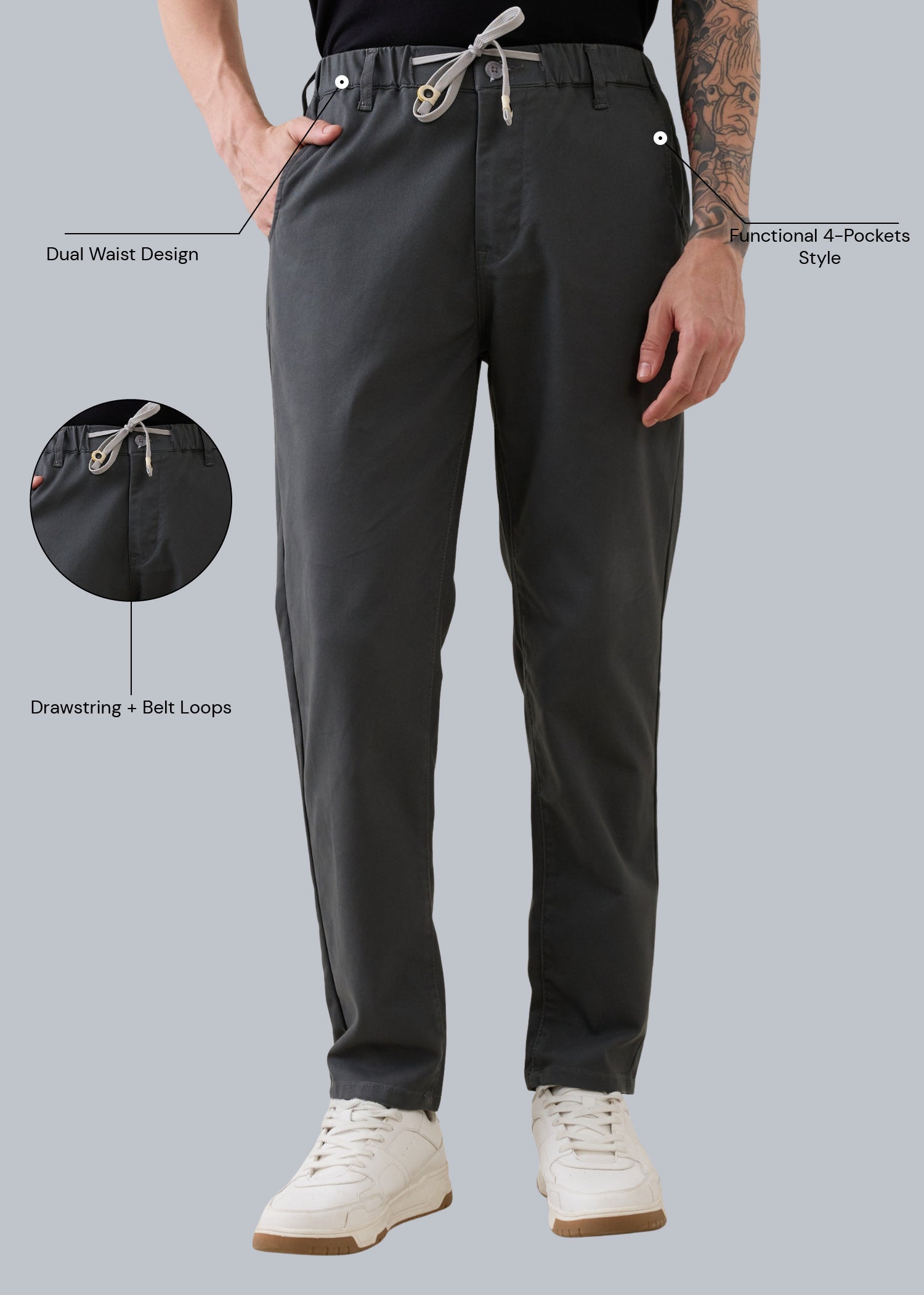 Abrus Cotton Drawstring Trouser: Dark Grey