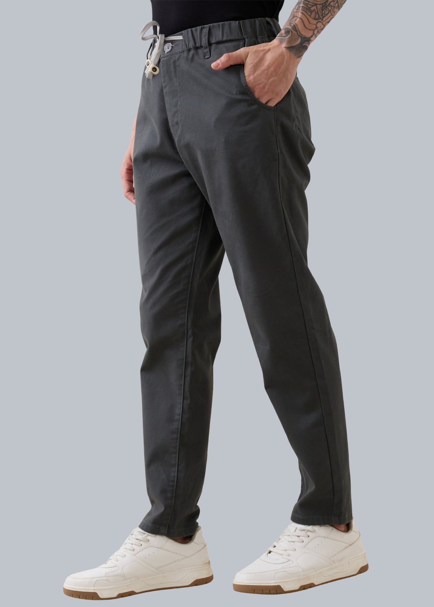 Abrus Cotton Drawstring Trouser: Dark Grey
