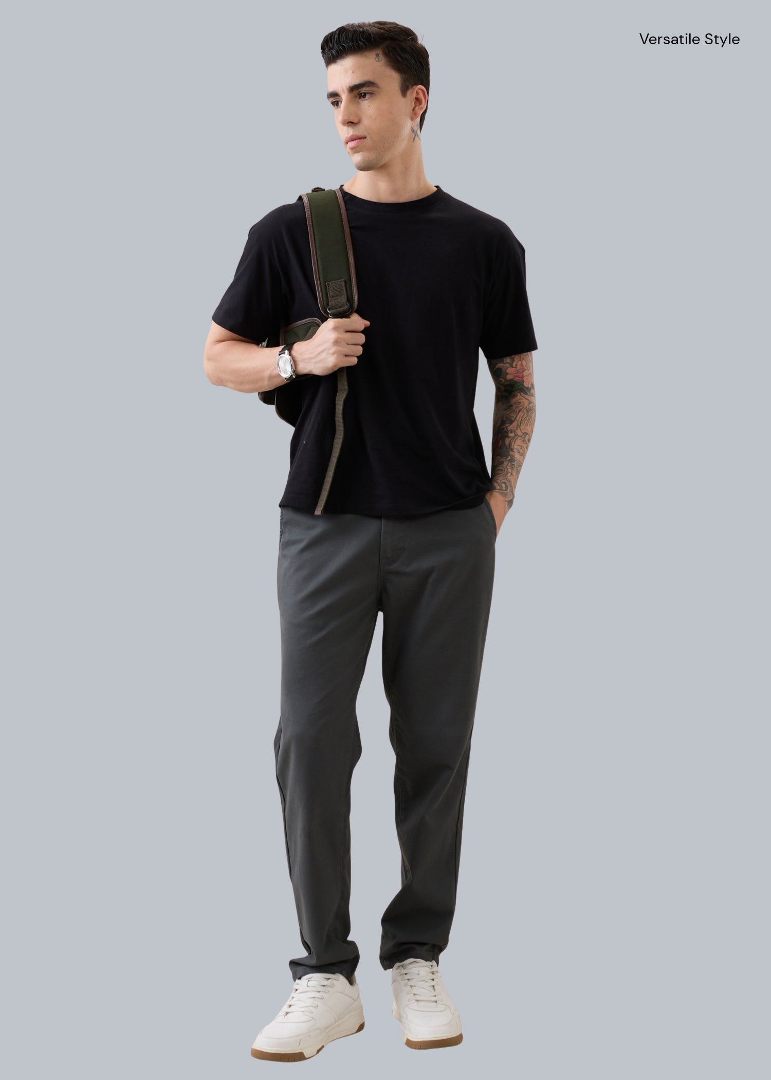 Abrus Cotton Drawstring Trouser: Dark Grey