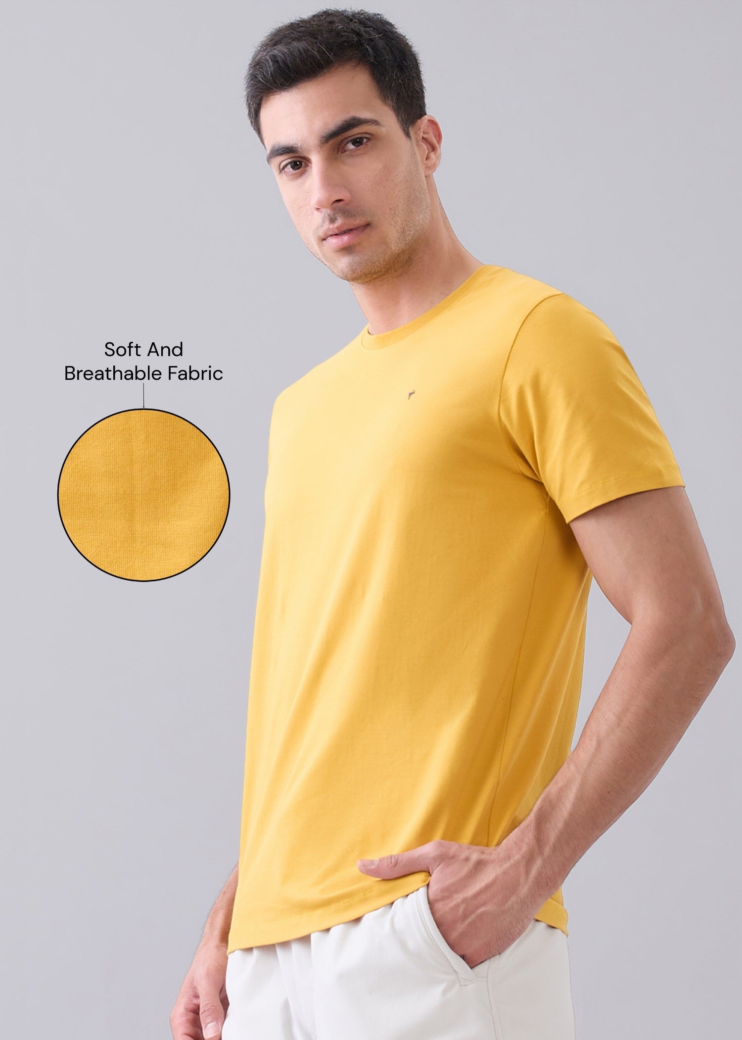 Arch Solid Half Sleeve T-Shirt: Mustard