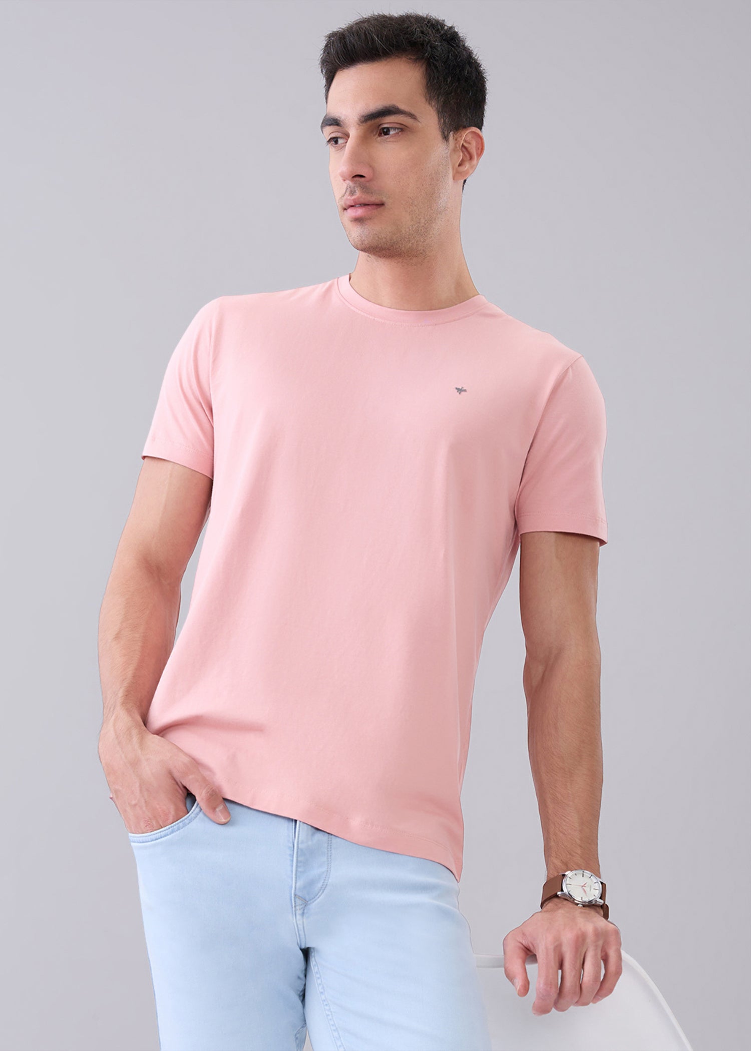 Arch Solid Half Sleeve T-Shirt: Peach