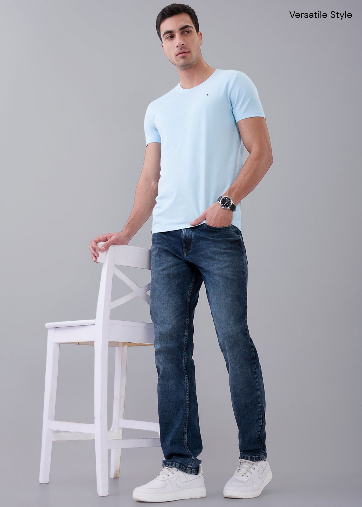 Arch Solid Half Sleeve T-Shirt: Sky Blue