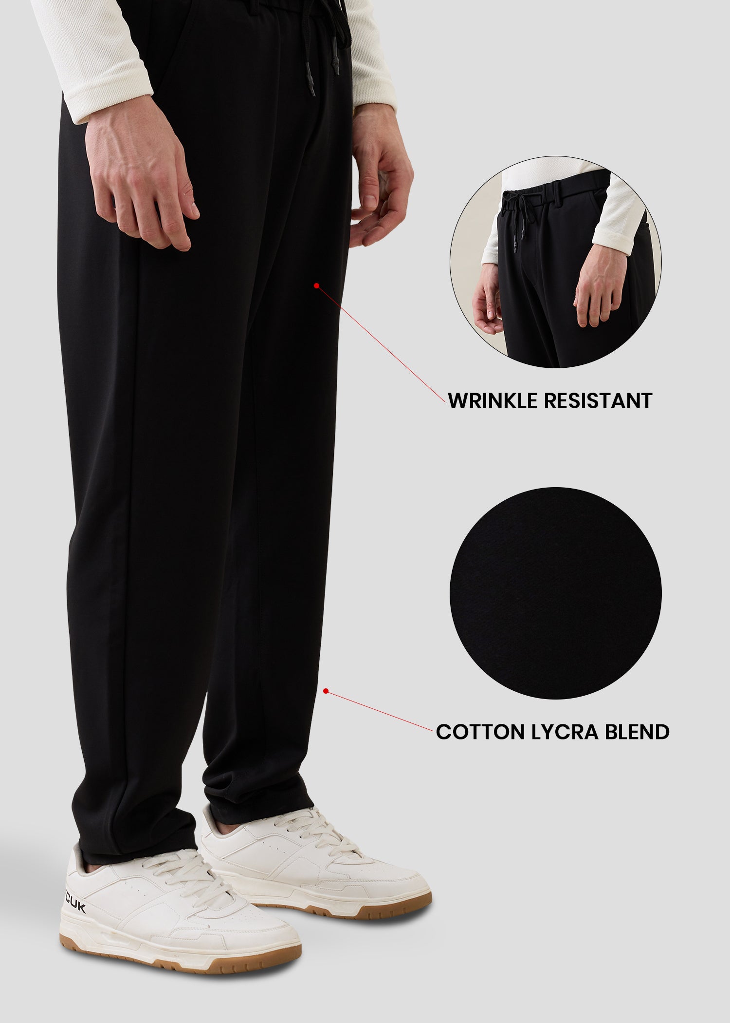 Baglis Cotton Self Fit Trouser: Black