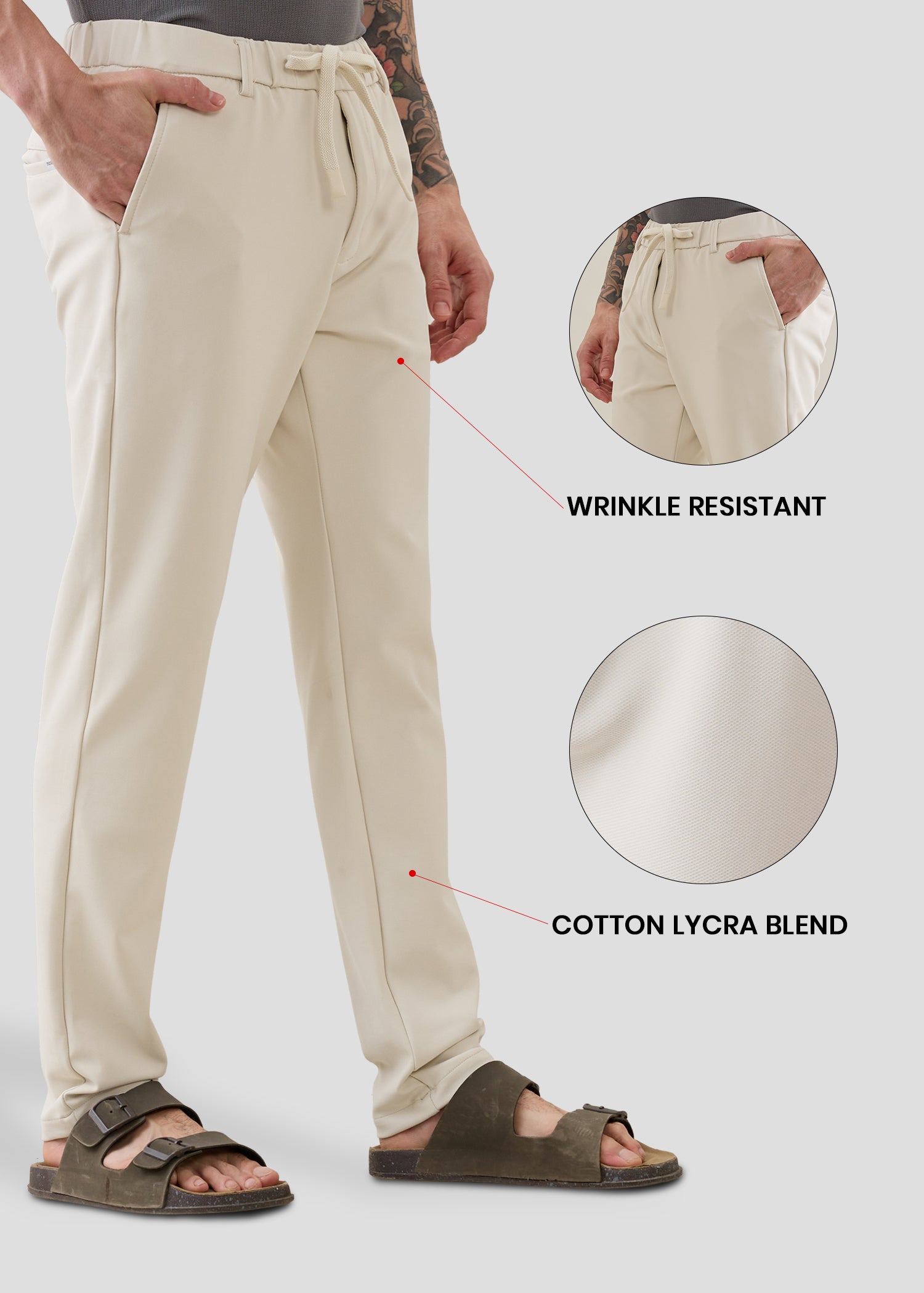 Baglis Cotton Self Fit Trouser: Cream