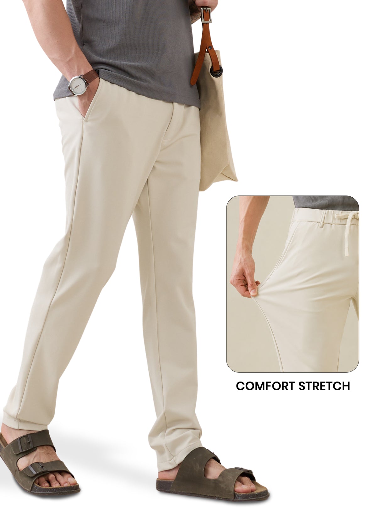 Baglis Cotton Self Fit Trouser: Cream