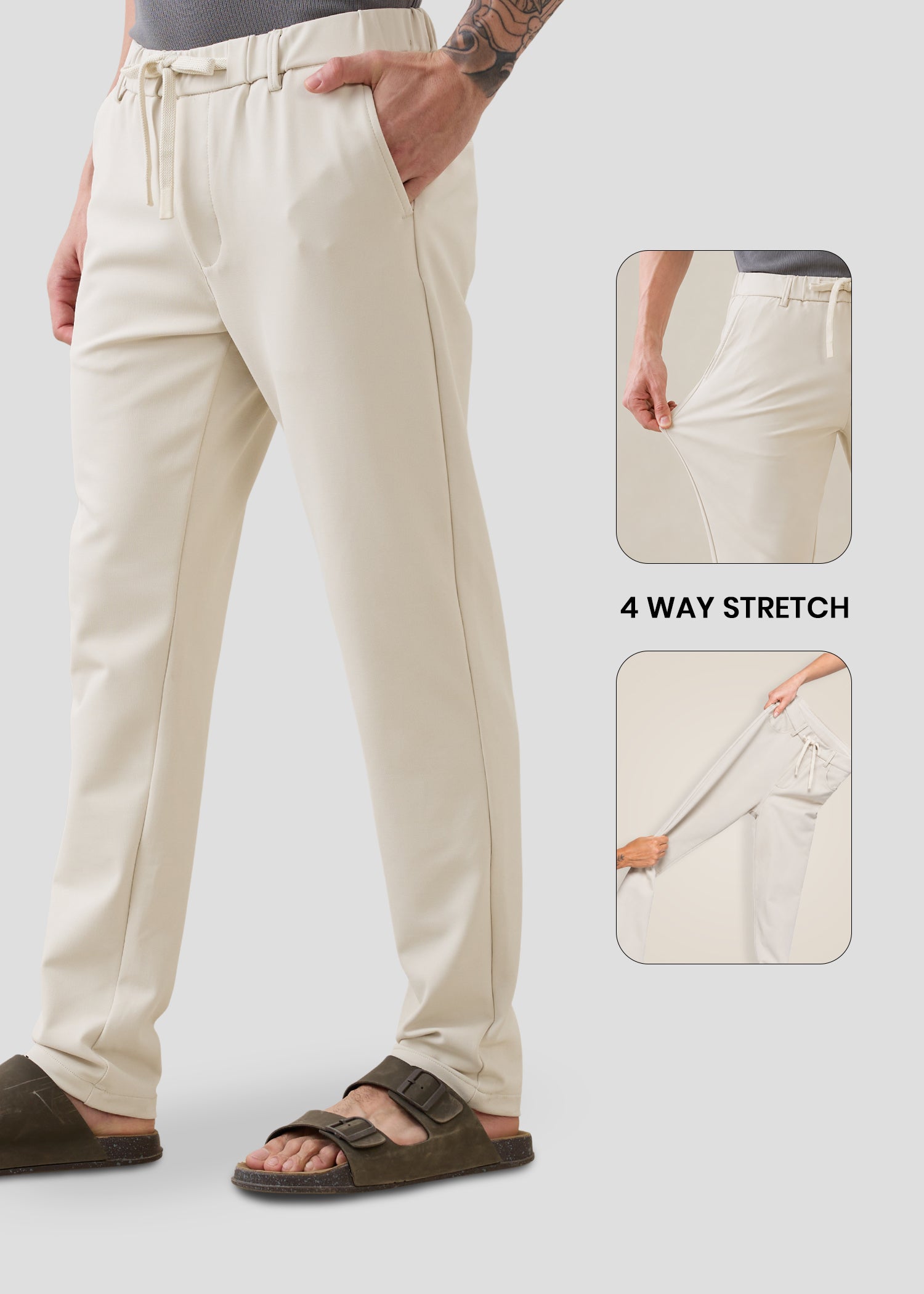 Baglis Cotton Self Fit Trouser: Cream