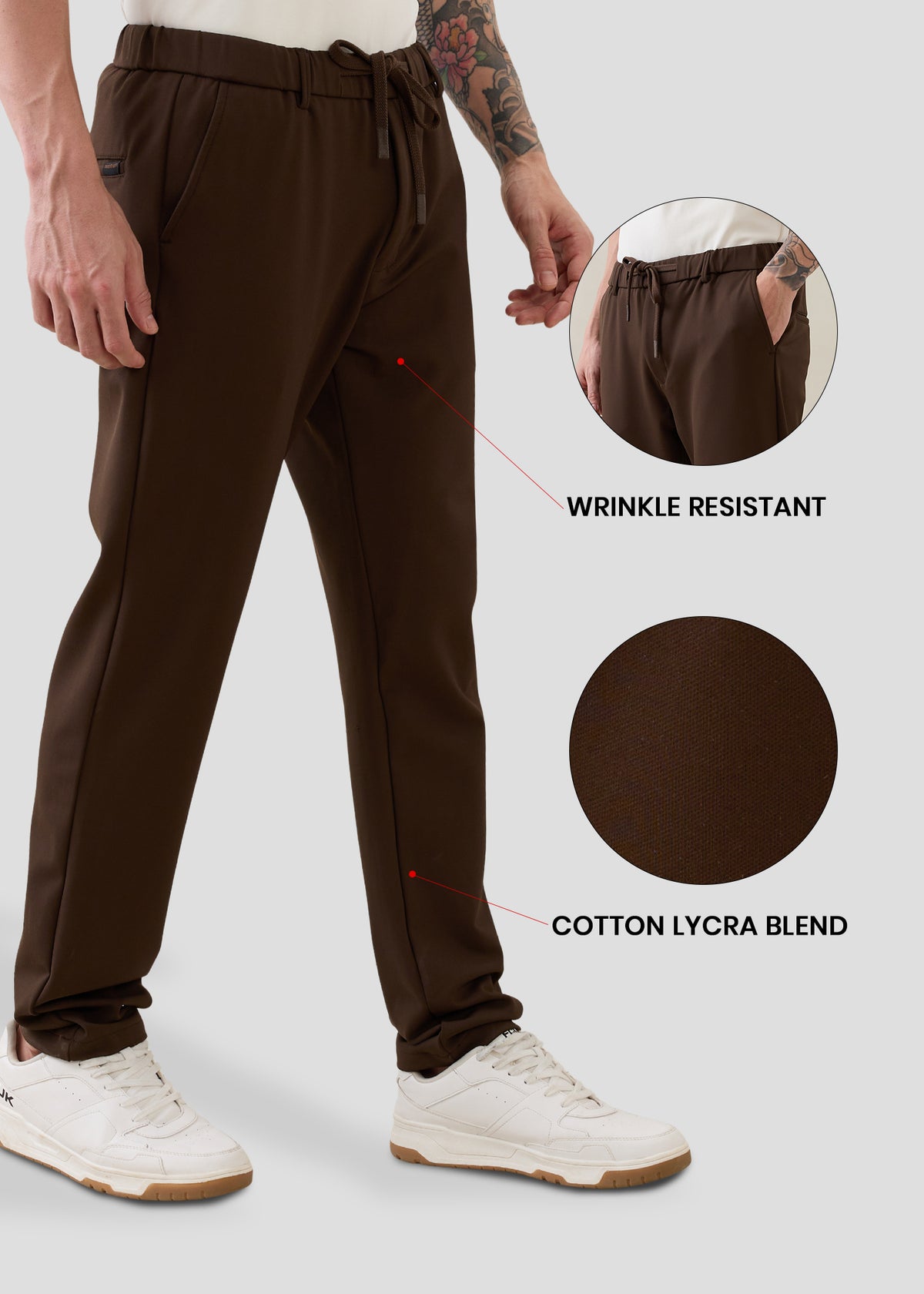 Baglis Cotton Self Fit Trouser: Brown