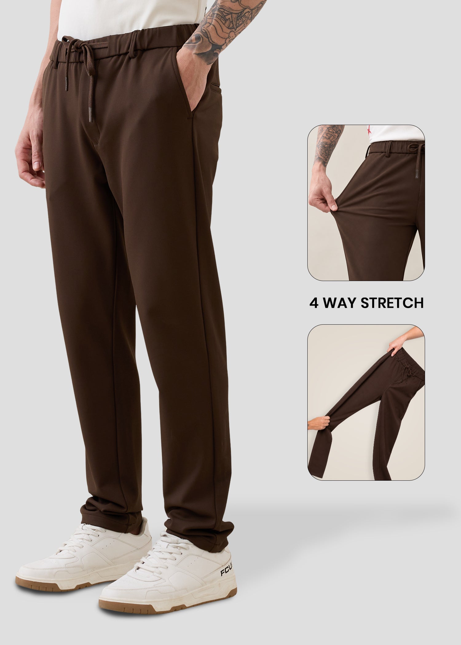 Baglis Cotton Self Fit Trouser: Brown