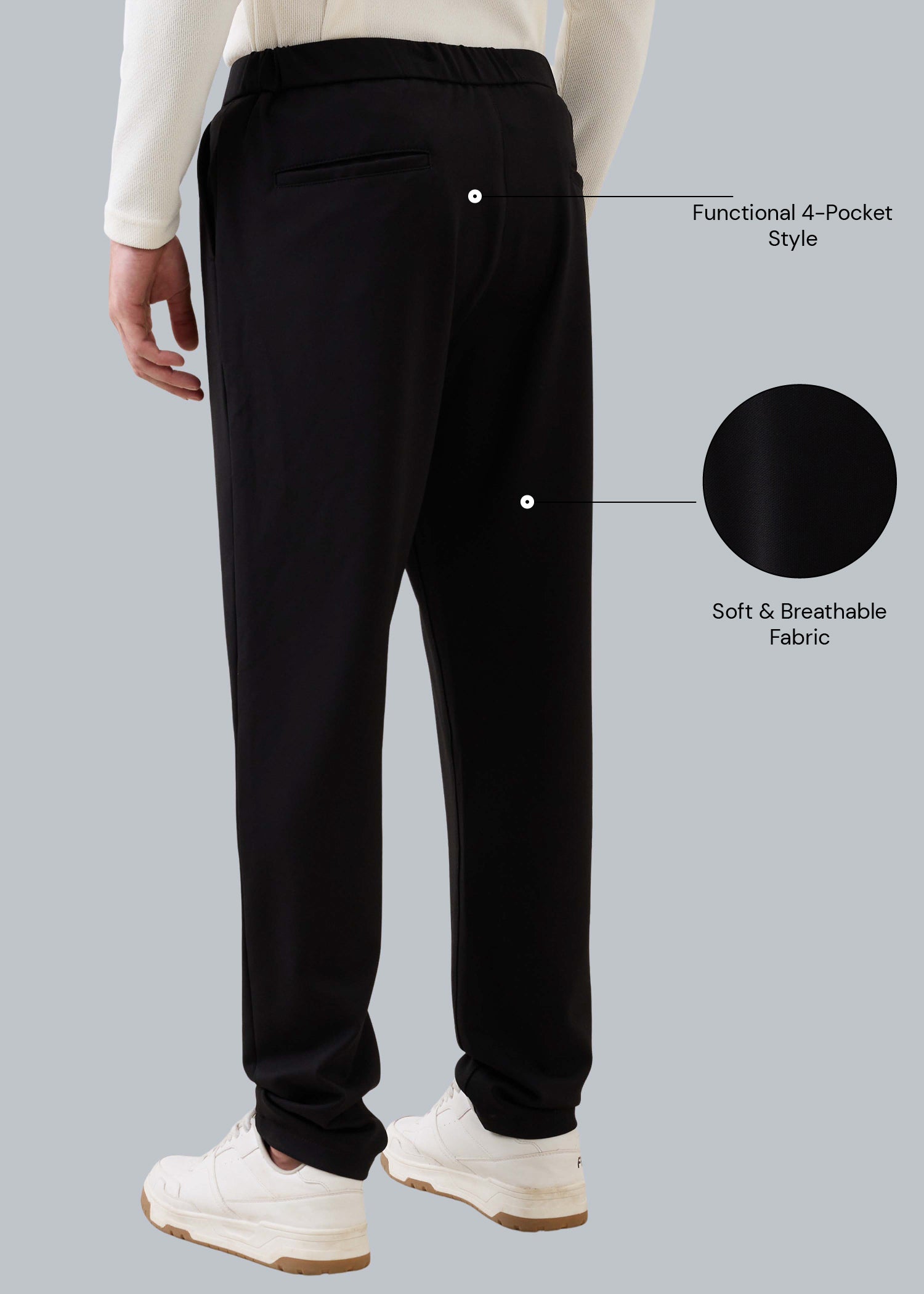 Baglis Cotton Self Fit Trouser: Black