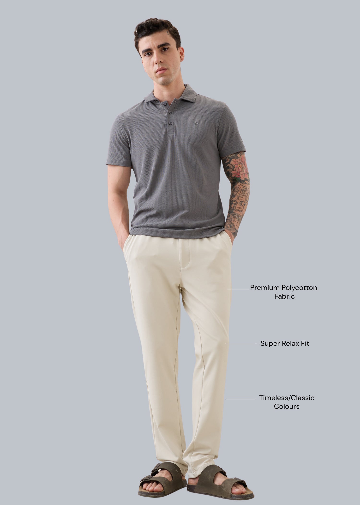 Baglis Cotton Self Fit Trouser: Cream