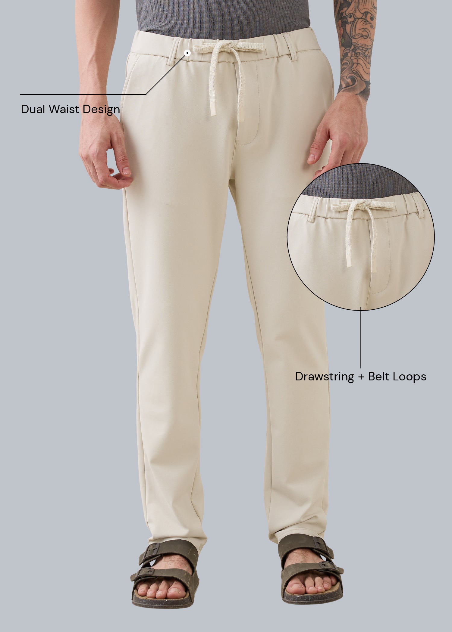 Baglis Cotton Self Fit Trouser: Cream