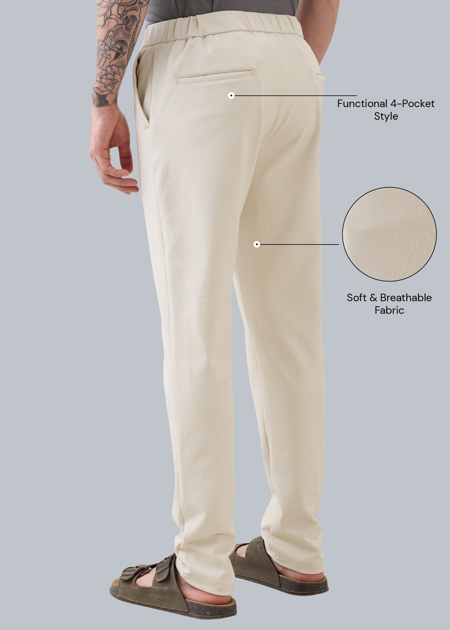 Baglis Cotton Self Fit Trouser: Cream