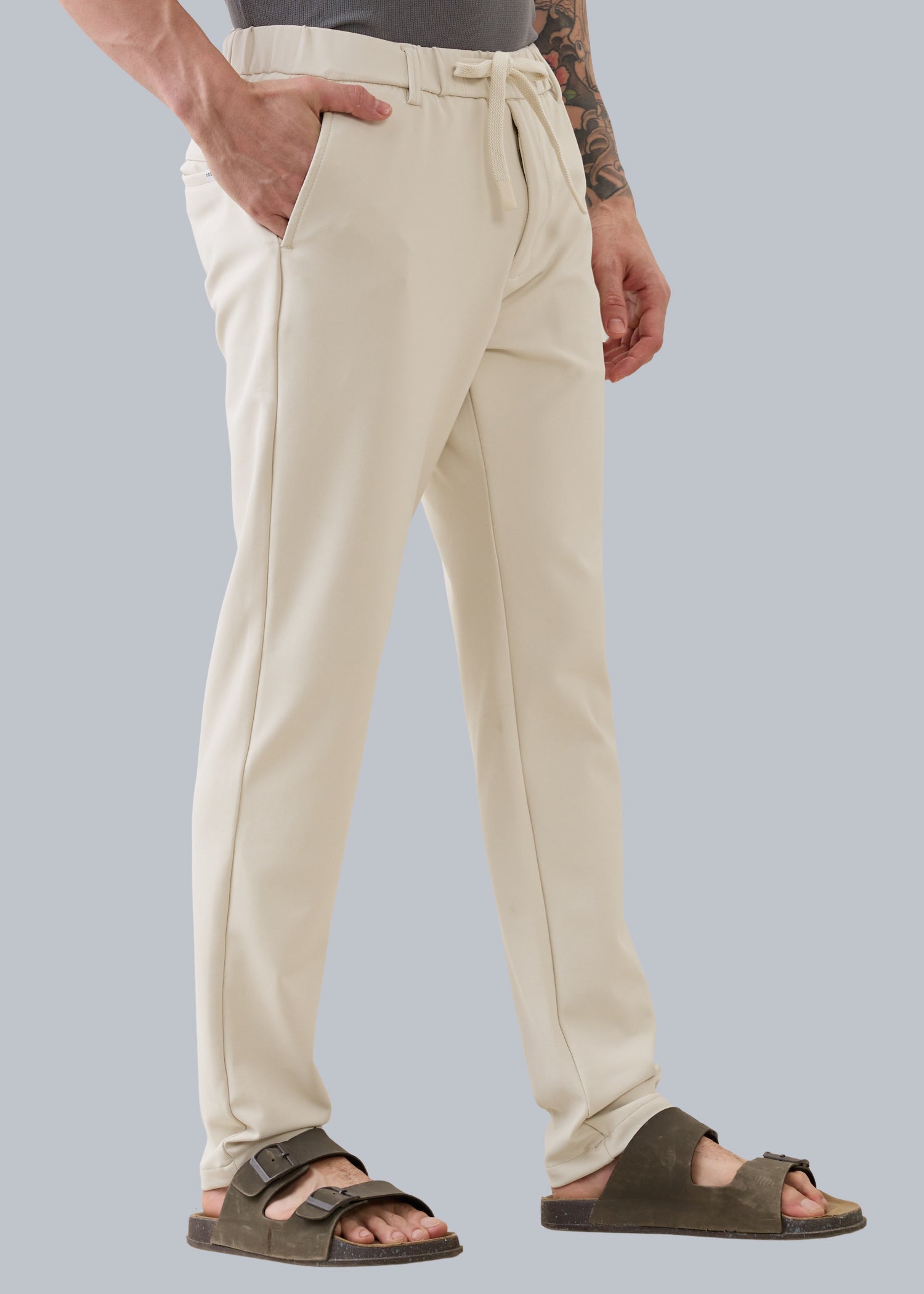 Baglis Cotton Self Fit Trouser: Cream