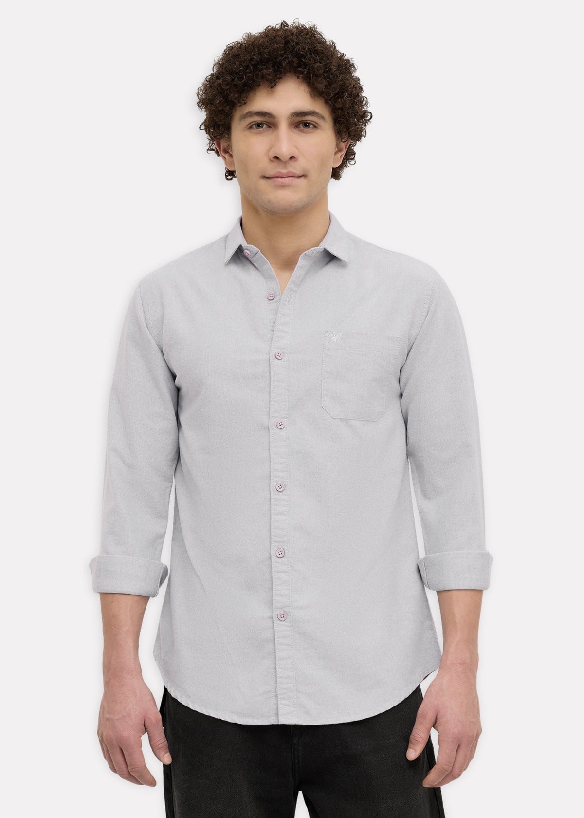 Barton Pure Cotton Oxford Full Sleeve Shirt: Light Grey