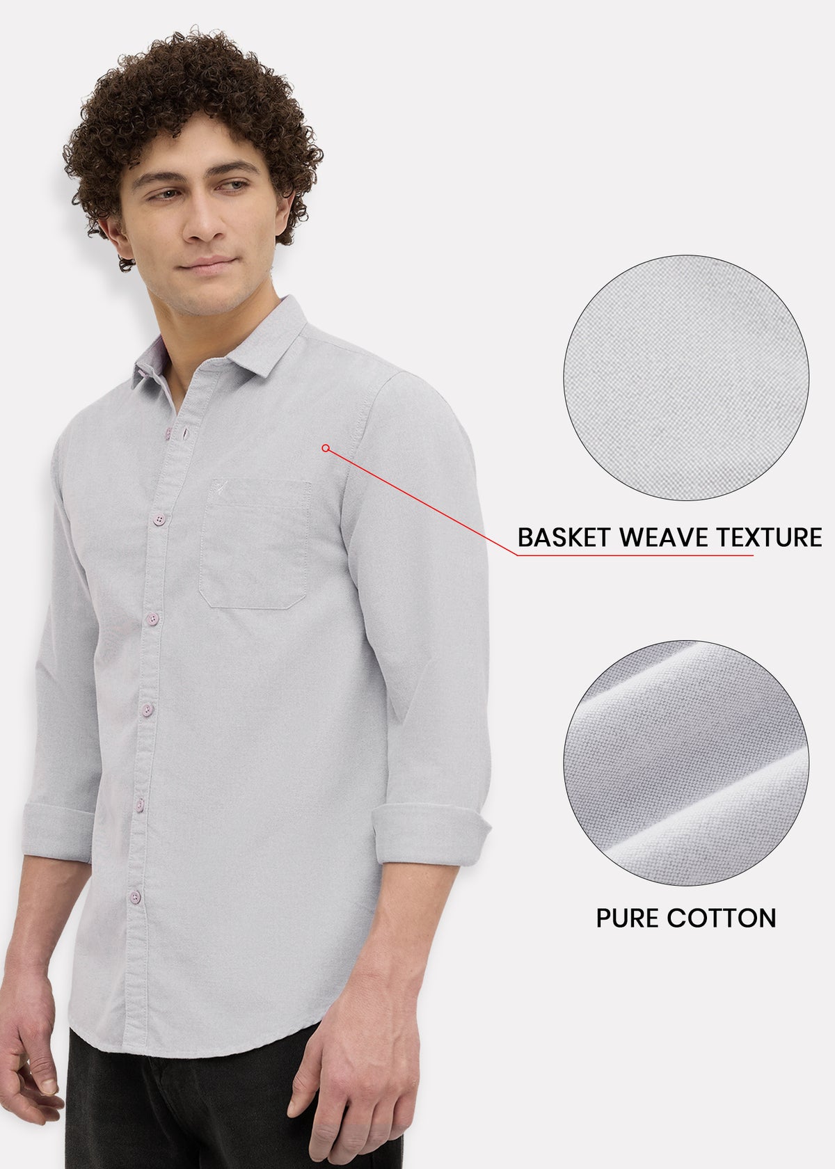Barton Pure Cotton Oxford Full Sleeve Shirt: Light Grey