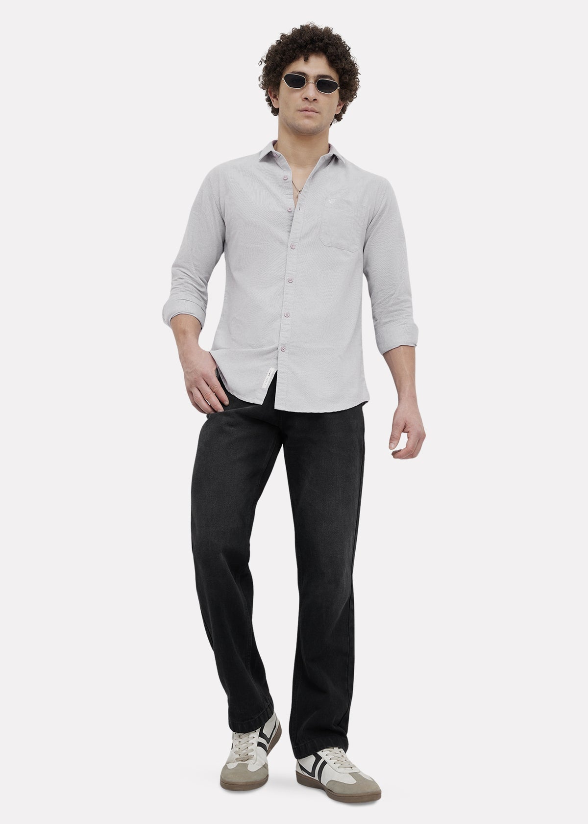 Barton Pure Cotton Oxford Full Sleeve Shirt: Light Grey