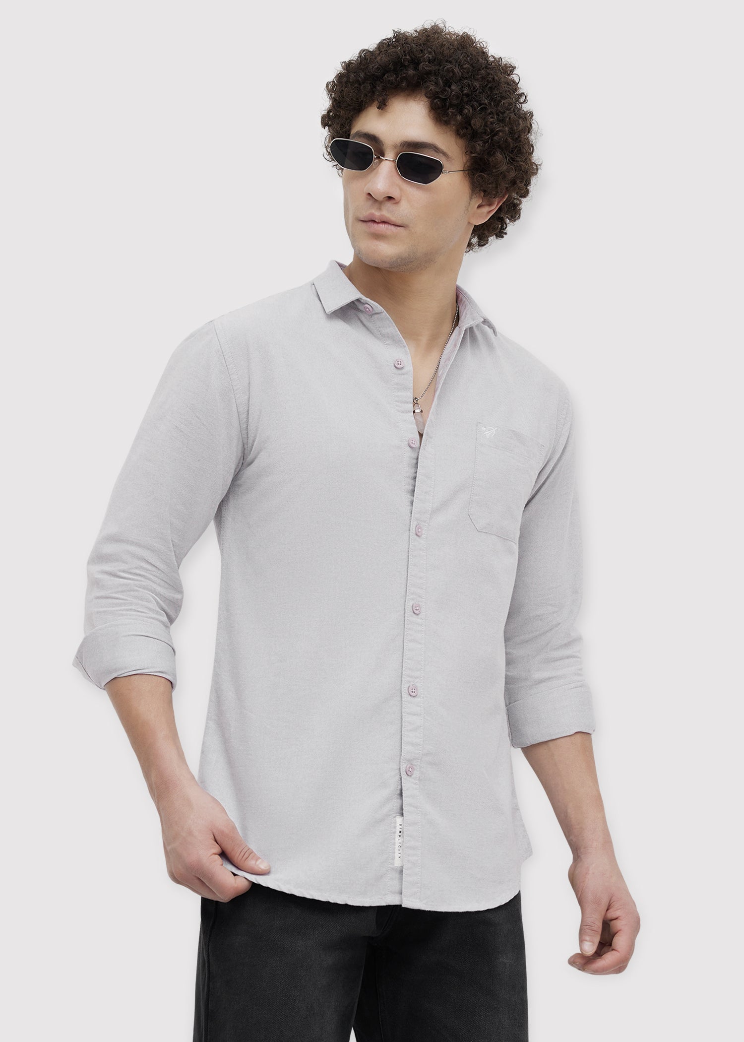 Barton Pure Cotton Oxford Full Sleeve Shirt: Light Grey