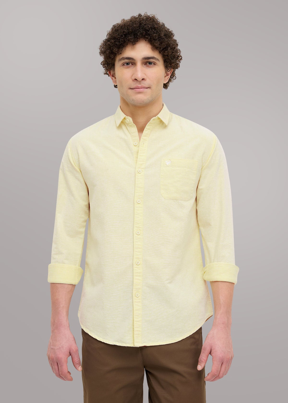 Barton Pure Cotton Oxford Full Sleeve Shirt: Lemon
