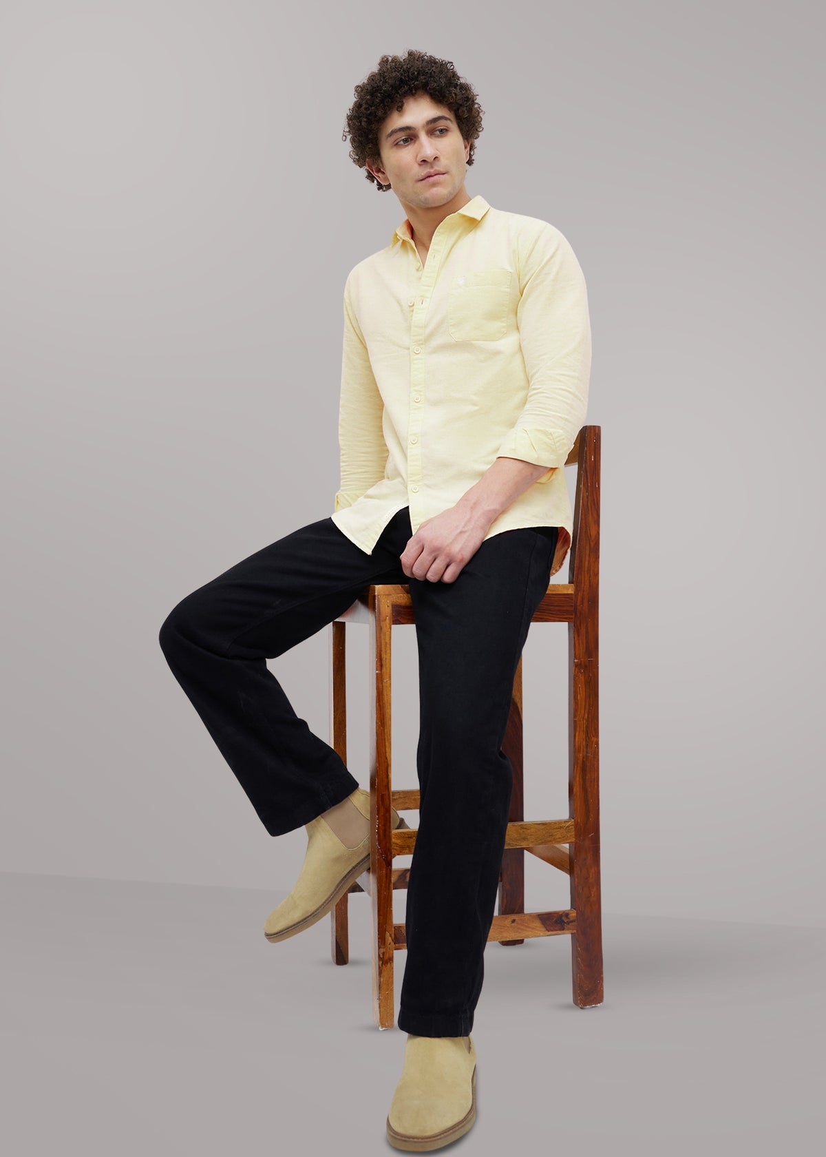 Barton Pure Cotton Oxford Full Sleeve Shirt: Lemon