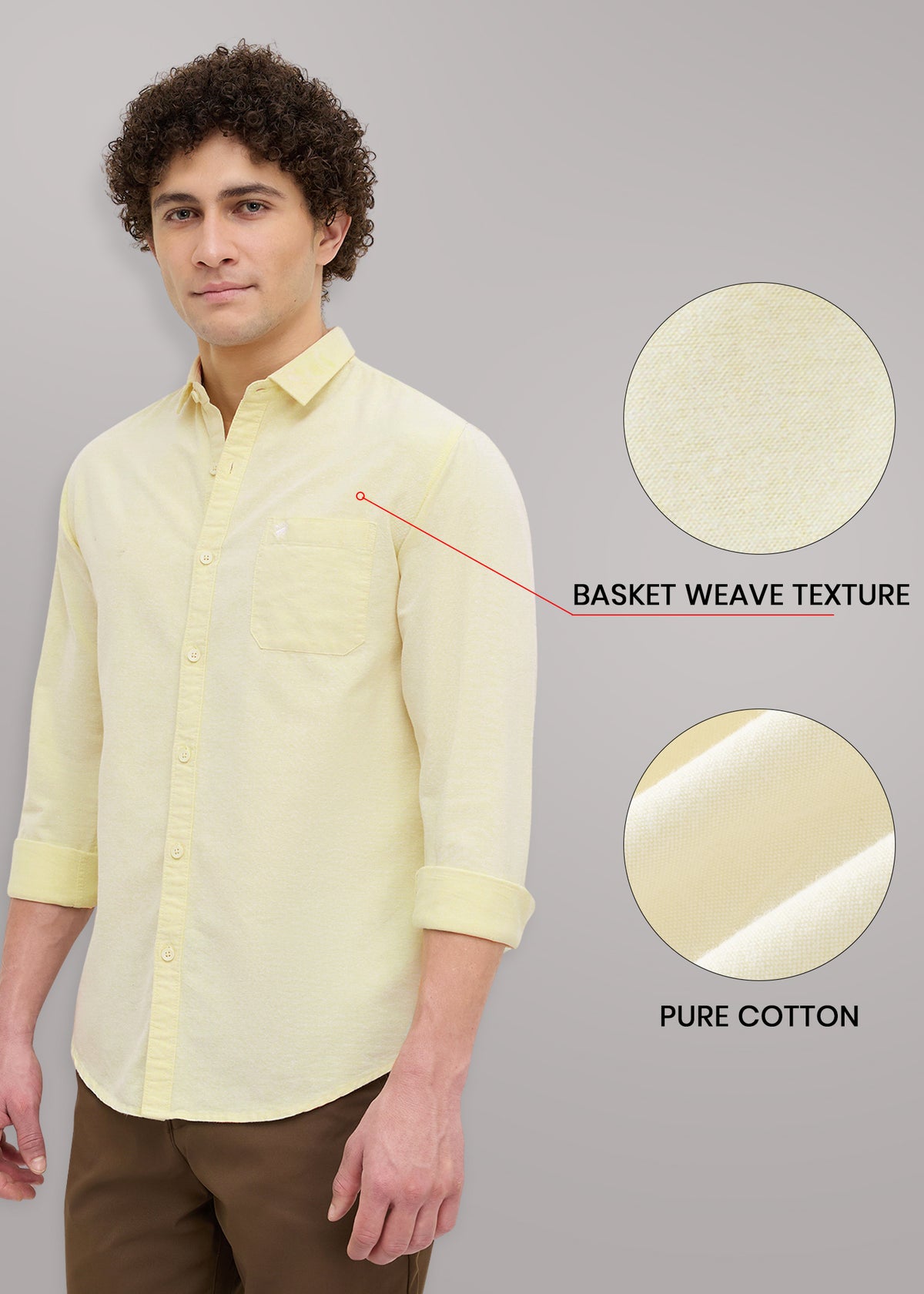 Barton Pure Cotton Oxford Full Sleeve Shirt: Lemon