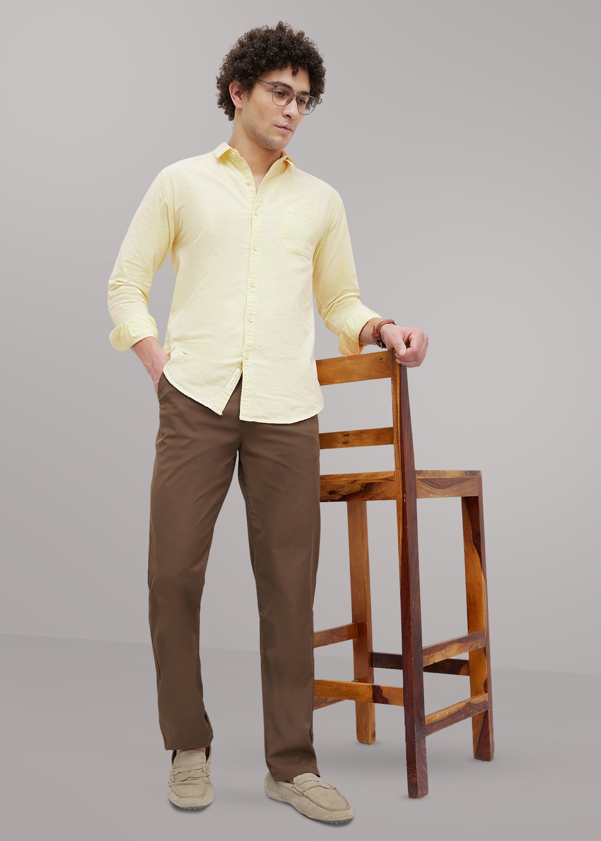 Barton Pure Cotton Oxford Full Sleeve Shirt: Lemon
