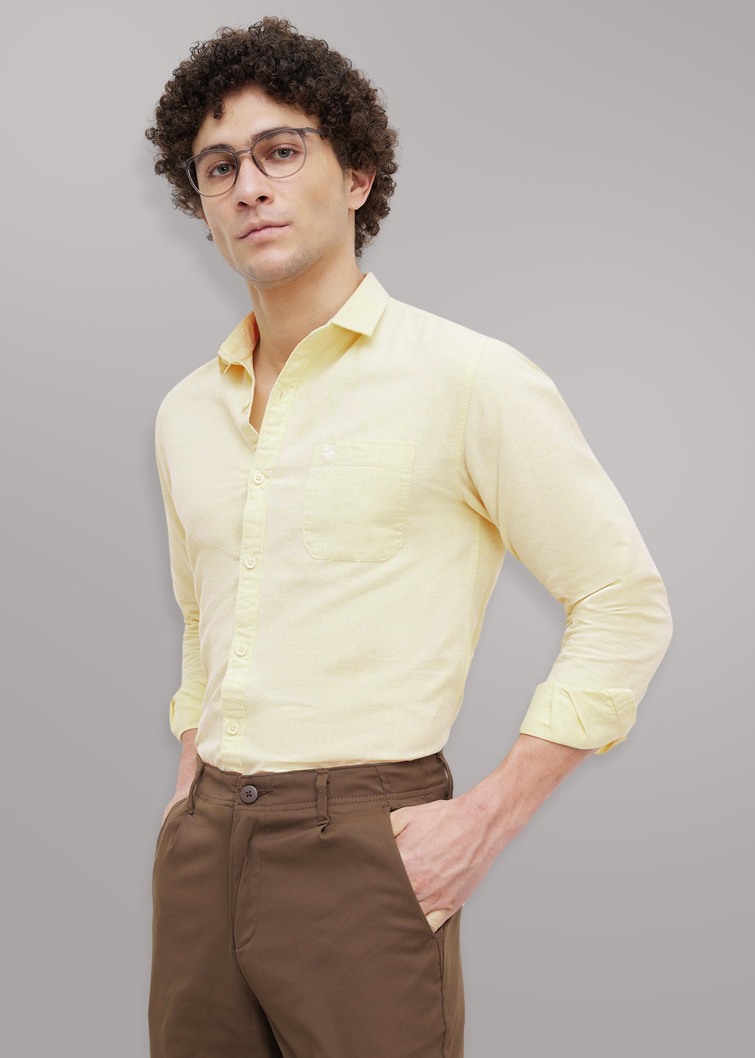 Barton Pure Cotton Oxford Full Sleeve Shirt: Lemon