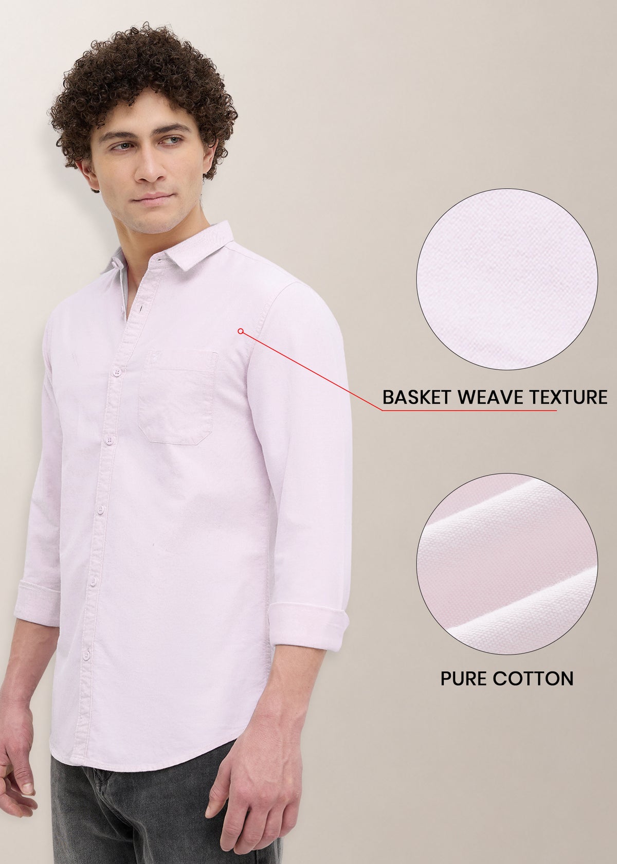 Barton Pure Cotton Oxford Full Sleeve Shirt: Rose
