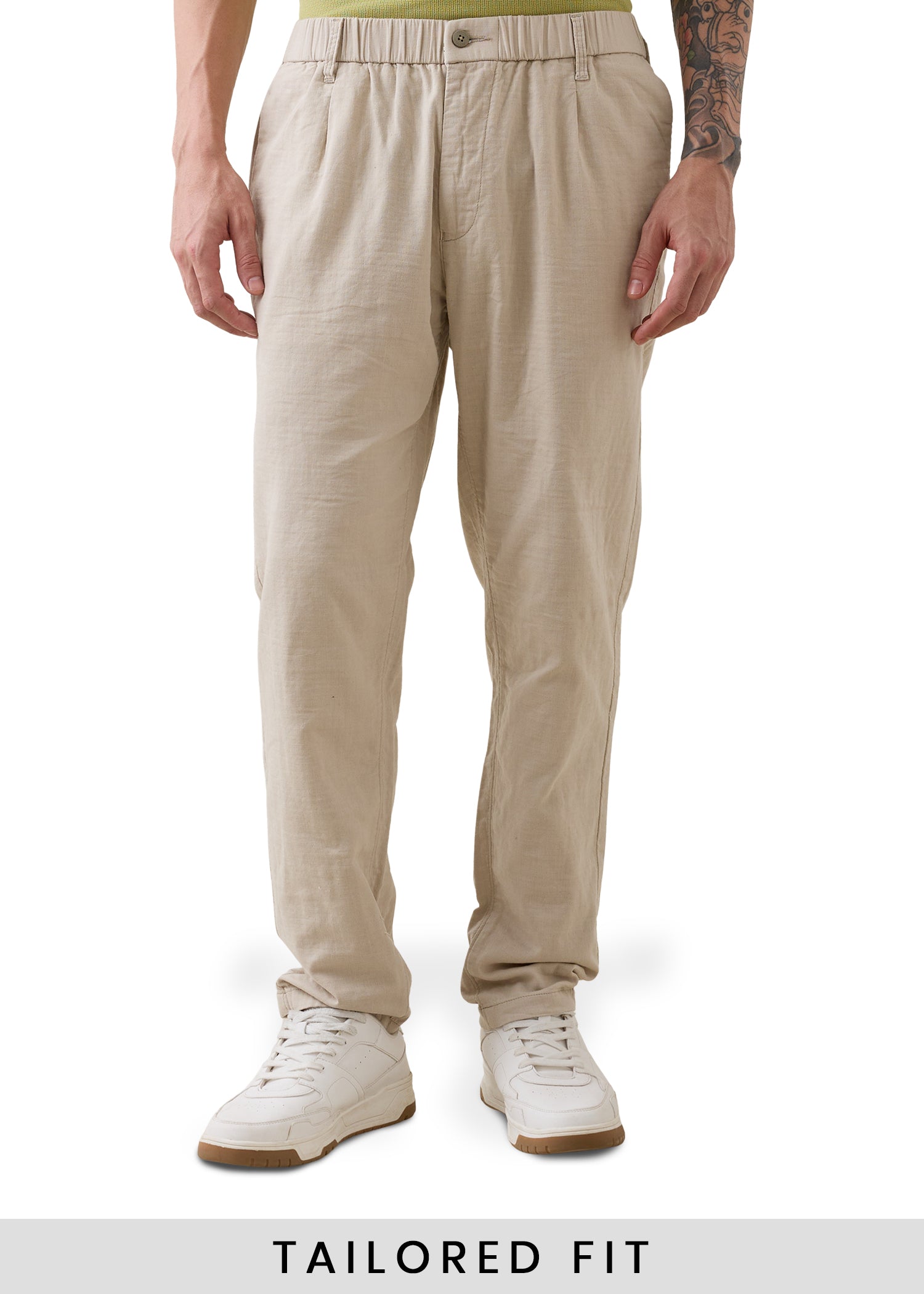 Ceylon Linen Blend Relaxed Trouser: Beige