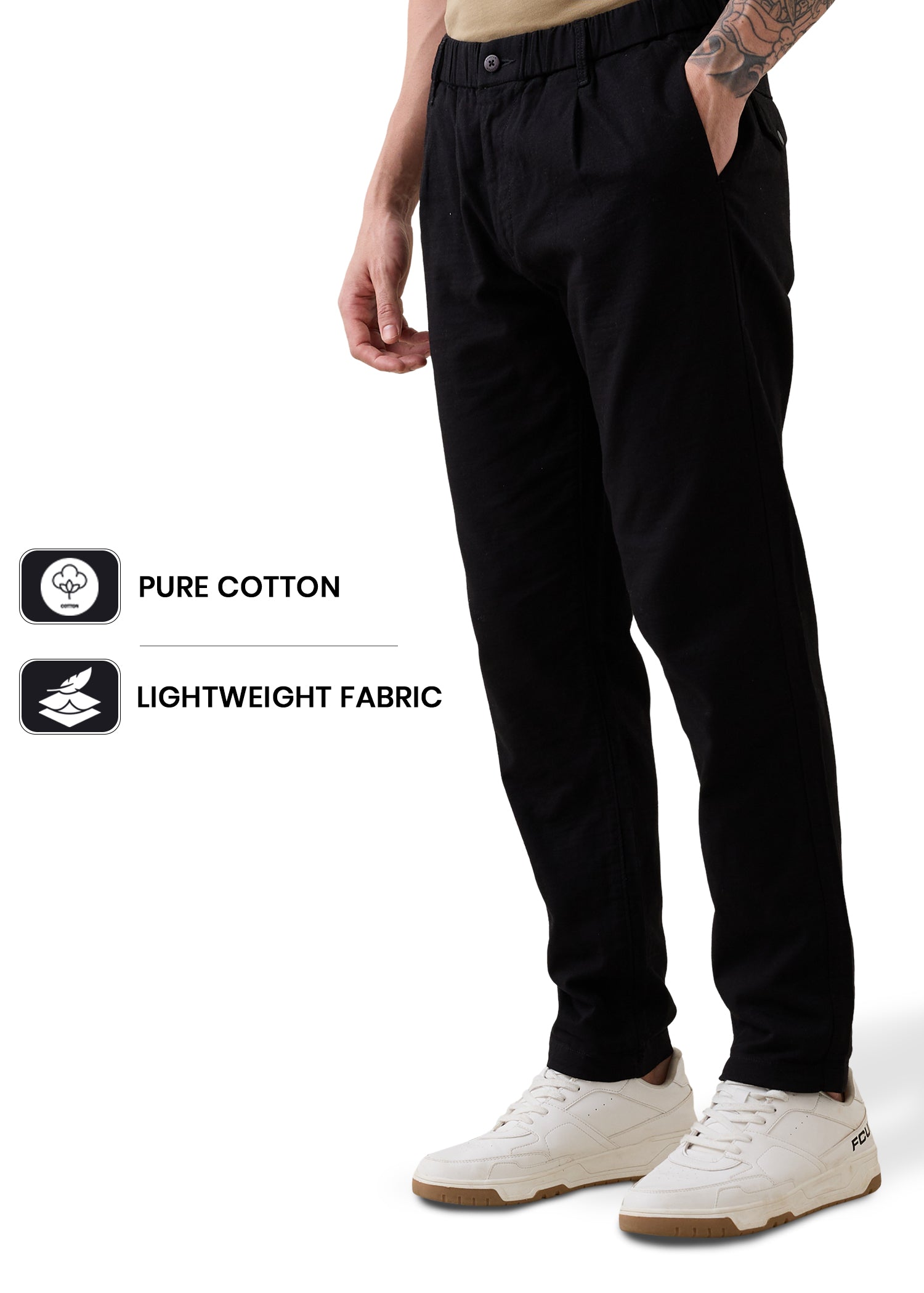Ceylon Pure Cotton Relaxed Trouser: Black