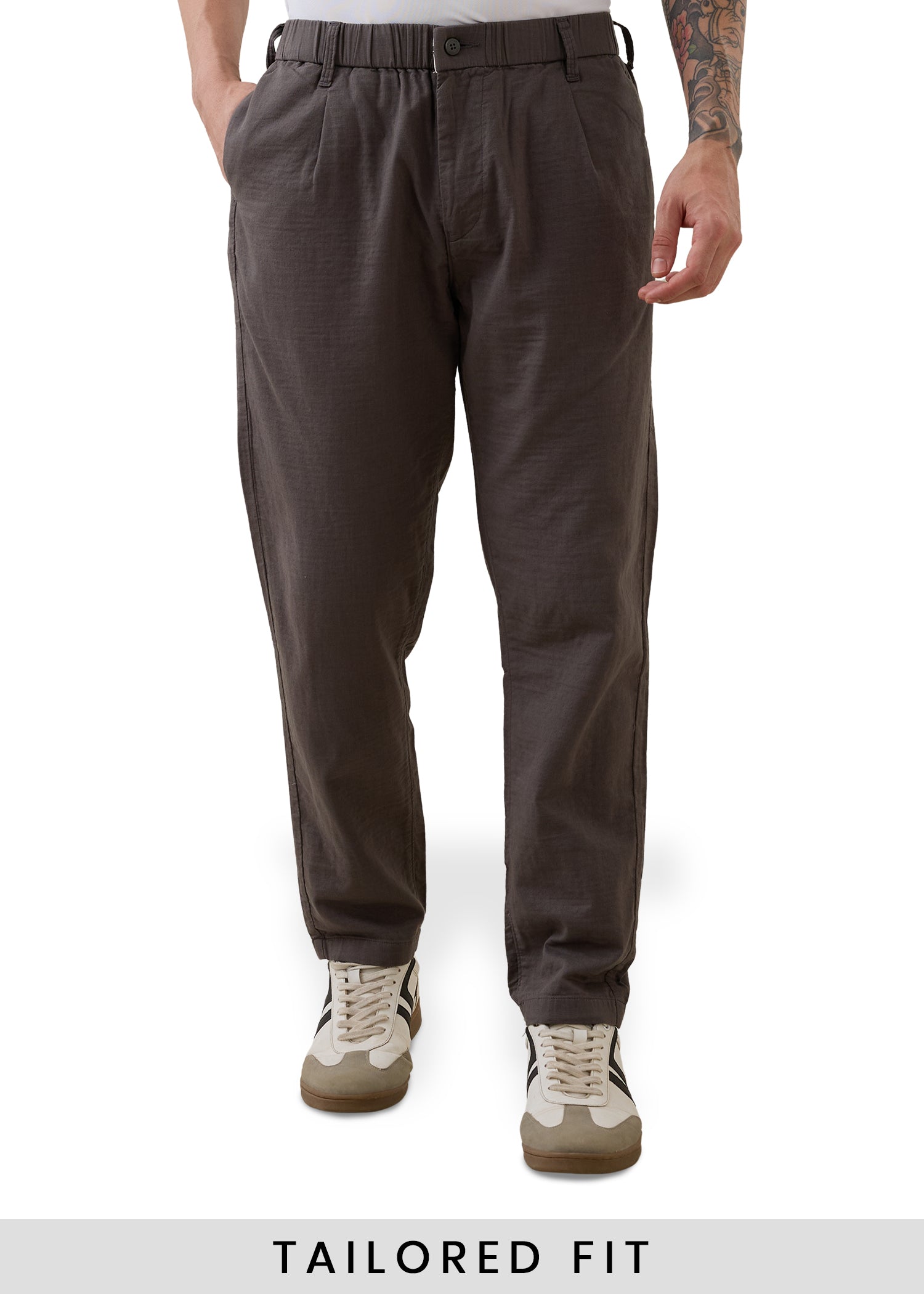 Ceylon Linen Blend Relaxed Trouser: Grey