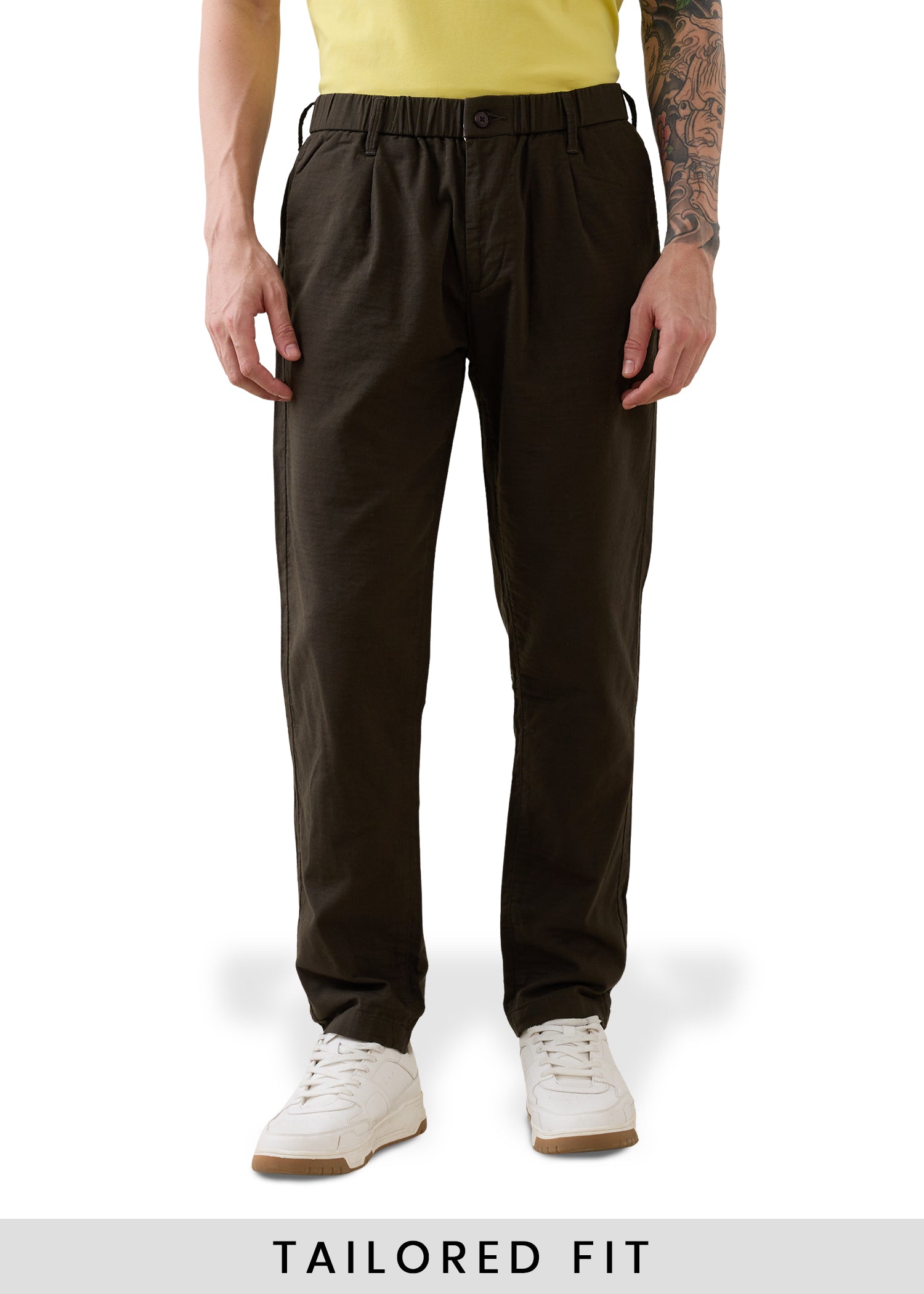 Ceylon Linen Blend Relaxed Trouser: Olive