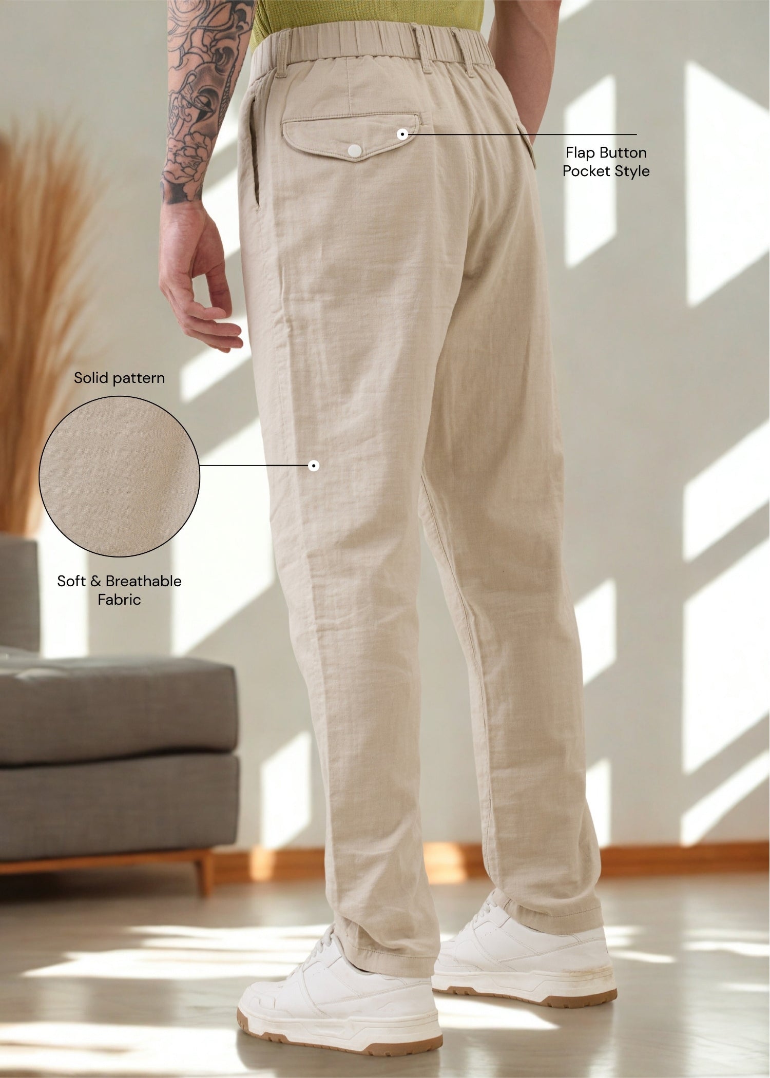 Ceylon Linen Blend Relaxed Trouser: Beige