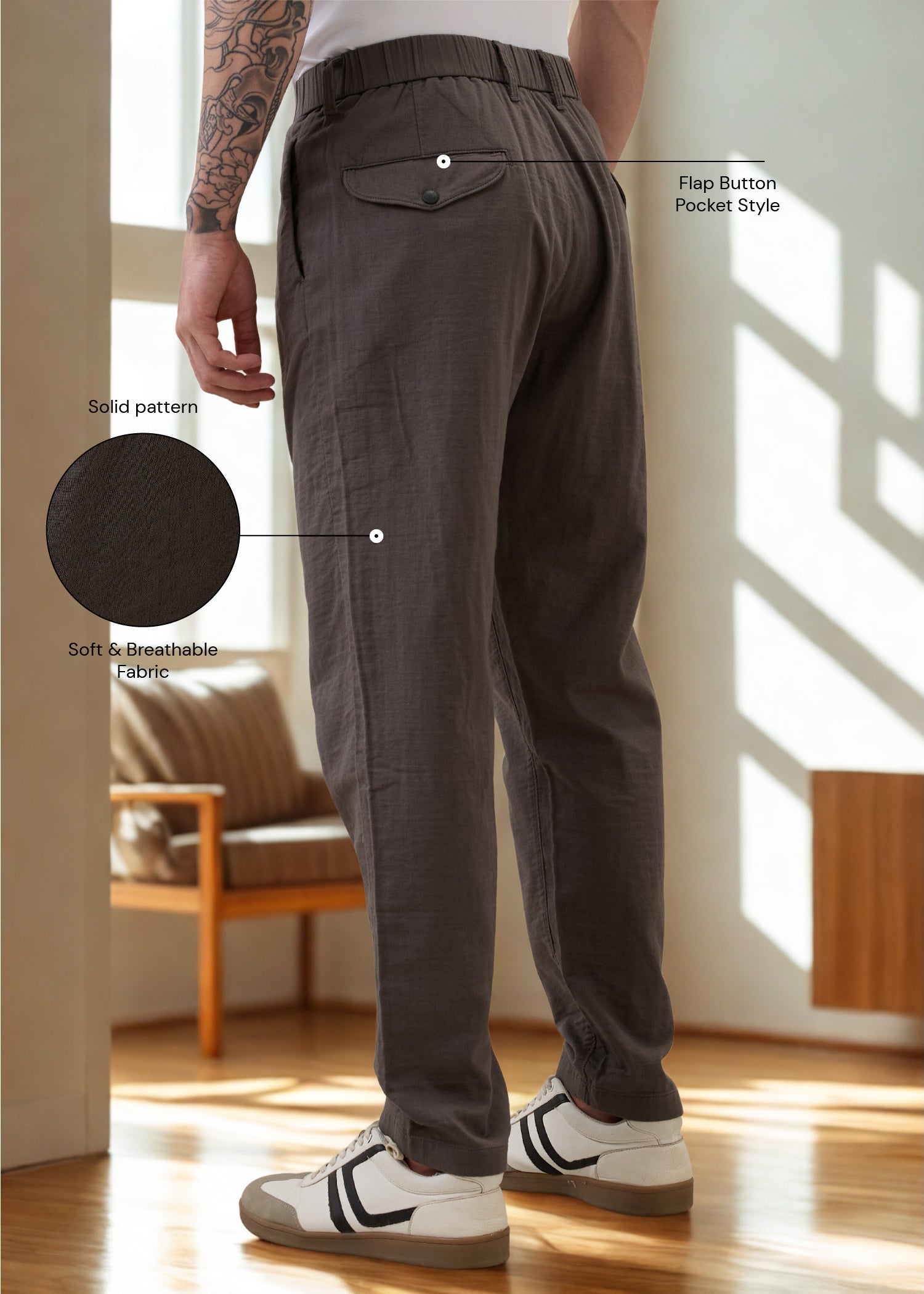 Ceylon Linen Blend Relaxed Trouser: Grey
