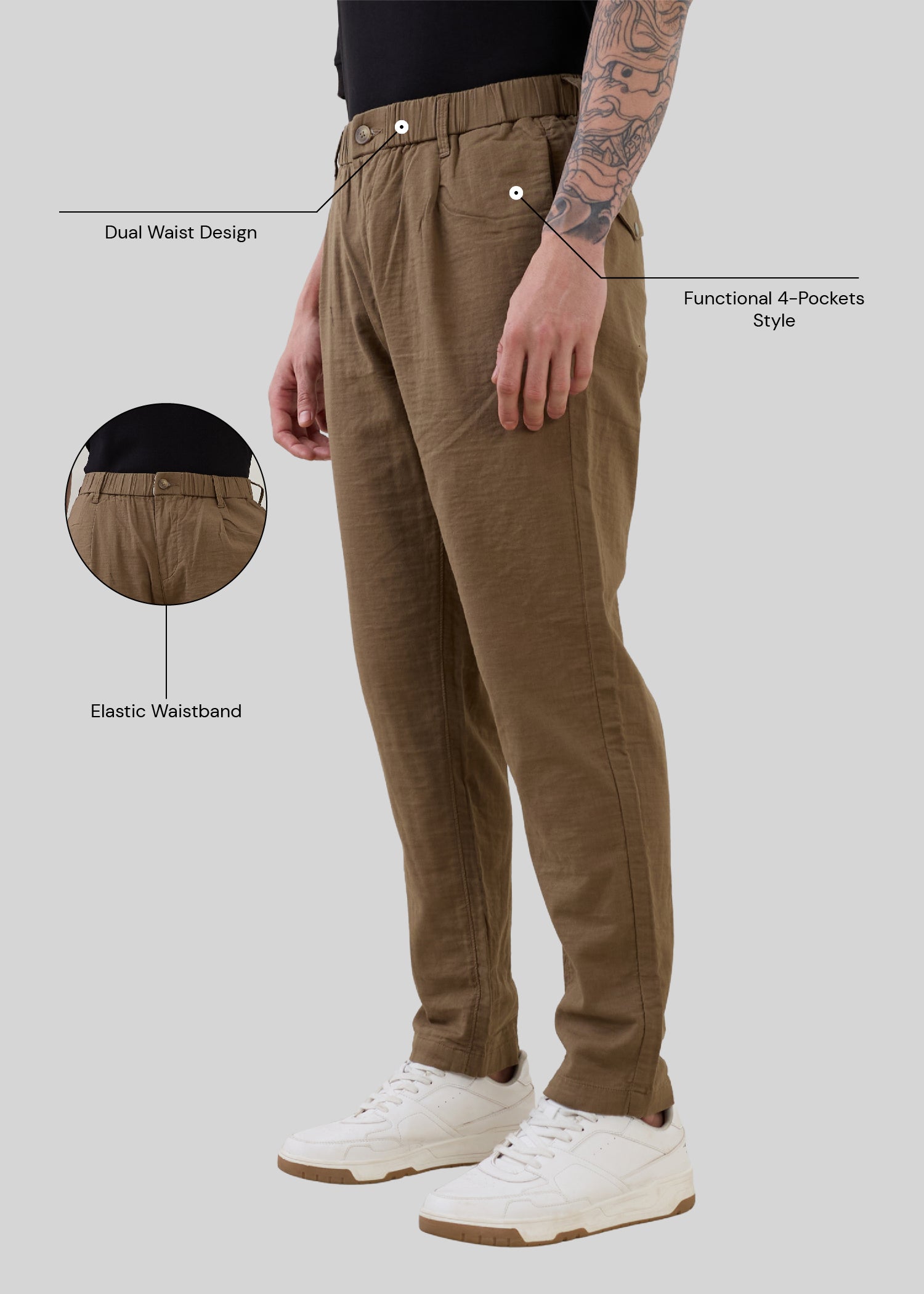 Ceylon Linen Blend Relaxed Trouser: Mouse