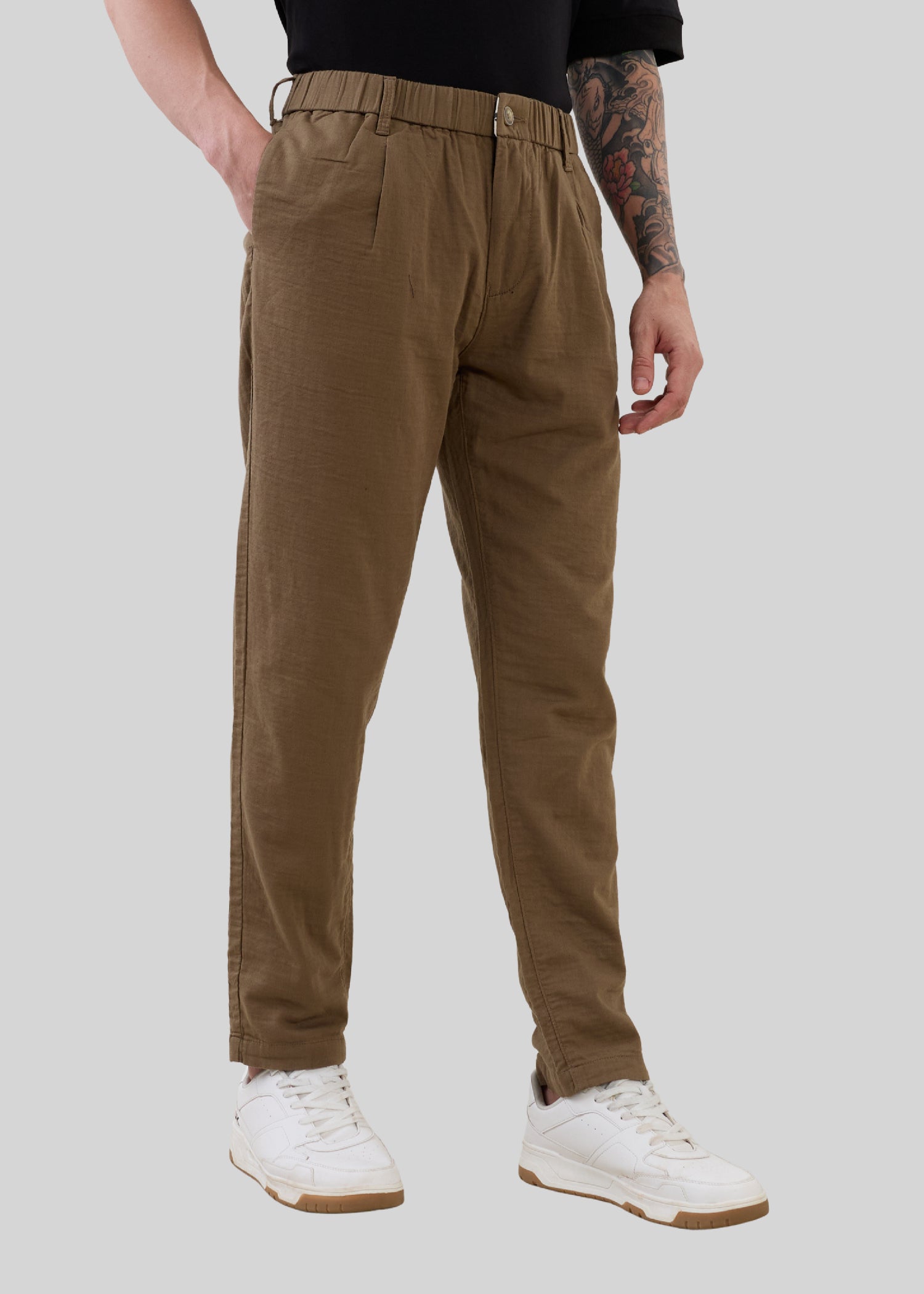 Ceylon Linen Blend Relaxed Trouser: Mouse