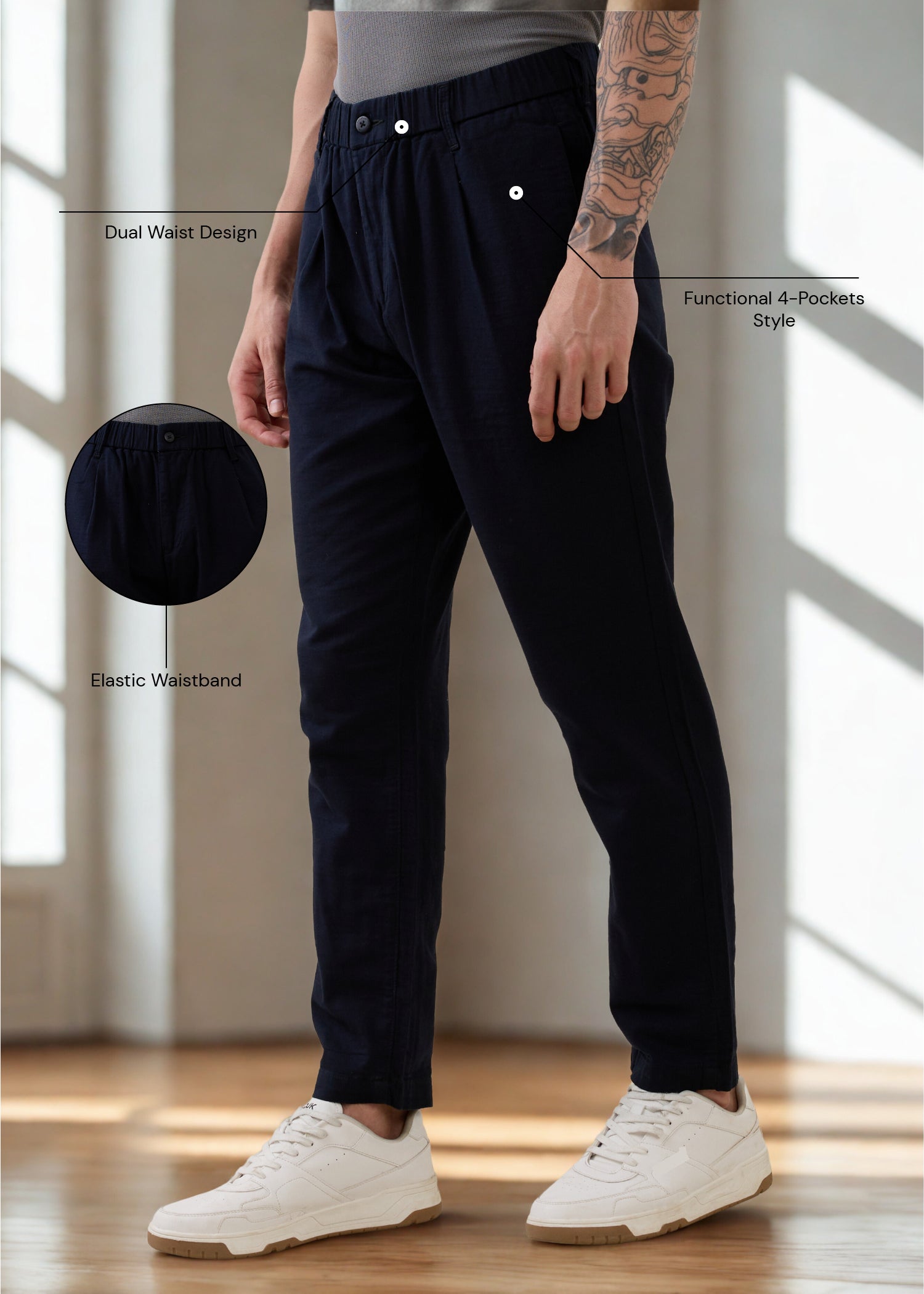 Ceylon Linen Blend Relaxed Trouser: Navy