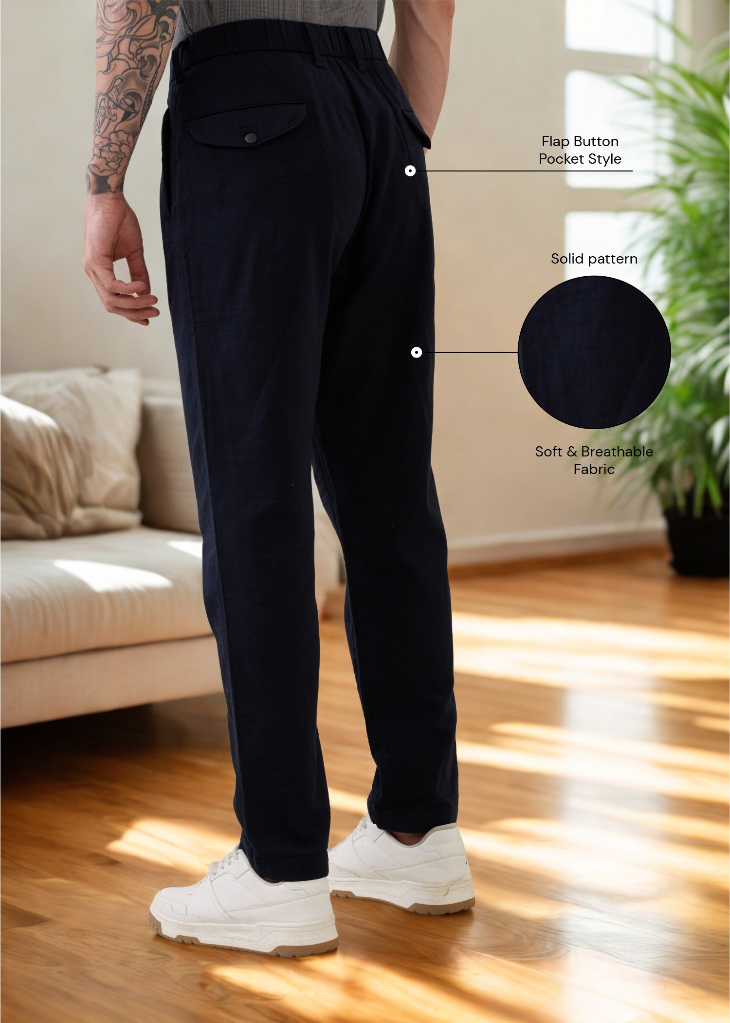 Ceylon Linen Blend Relaxed Trouser: Navy