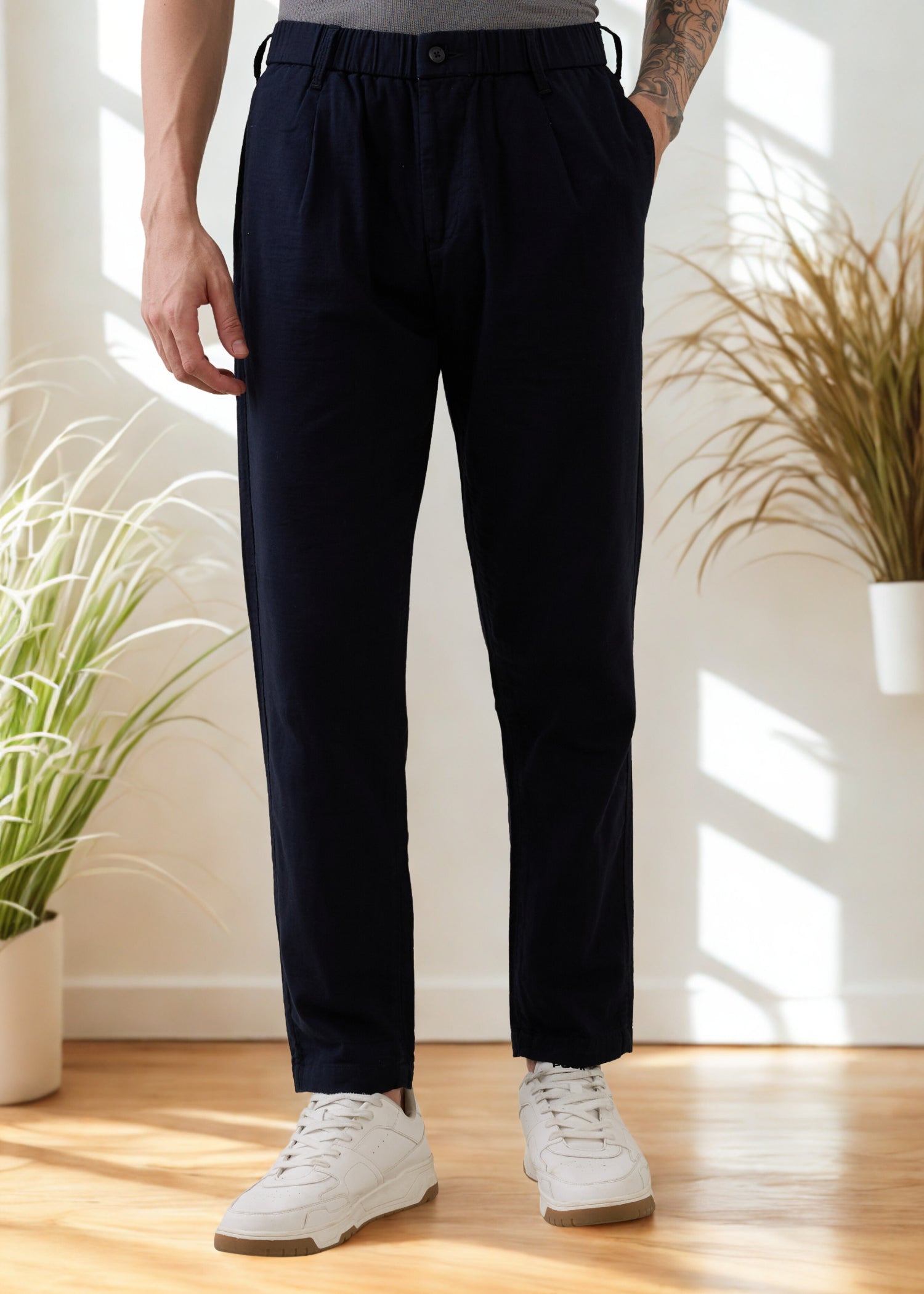 Ceylon Linen Blend Relaxed Trouser: Navy