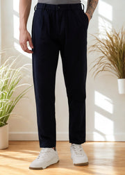 Ceylon Linen Blend Relaxed Trouser: Navy