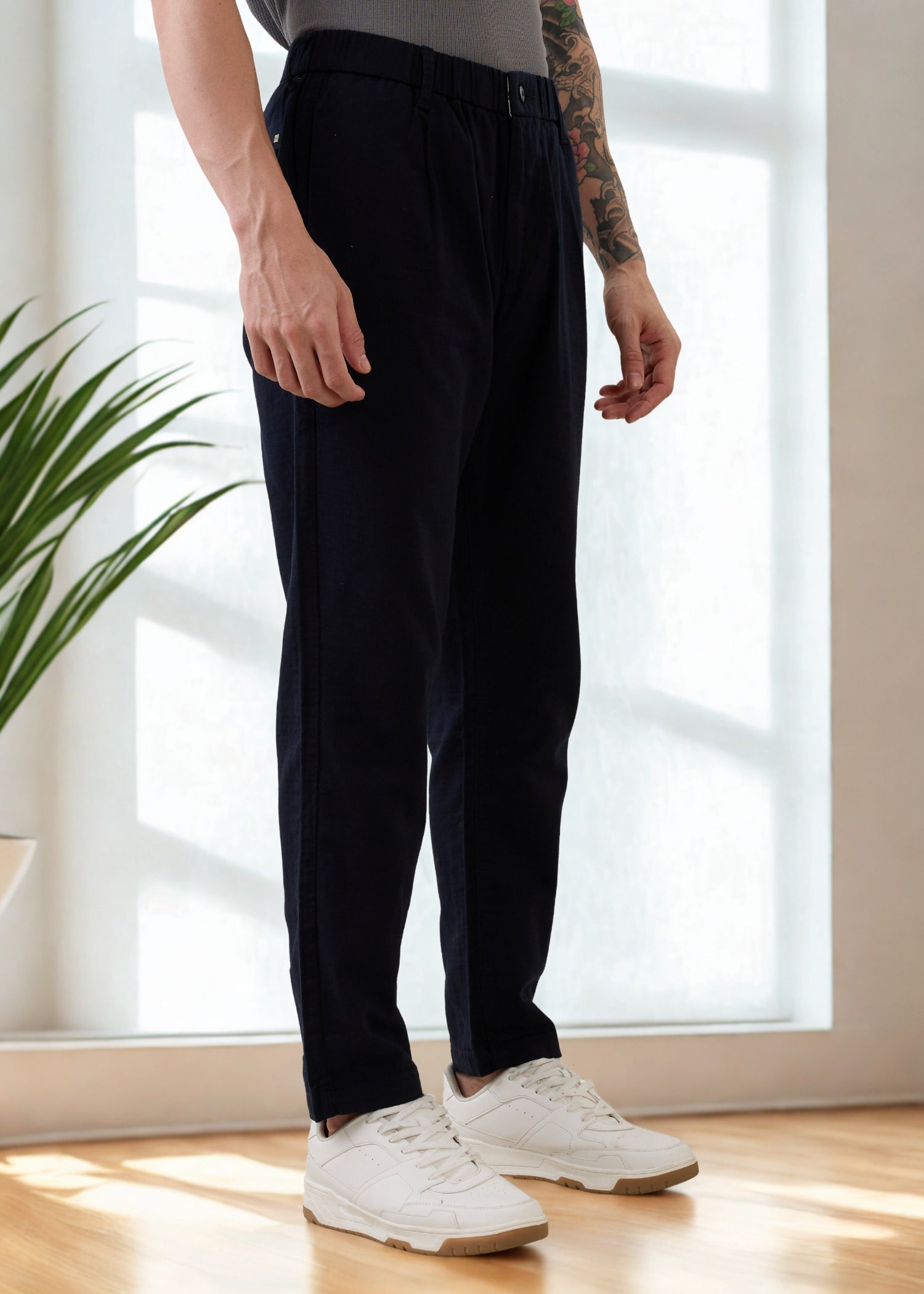 Ceylon Linen Blend Relaxed Trouser: Navy