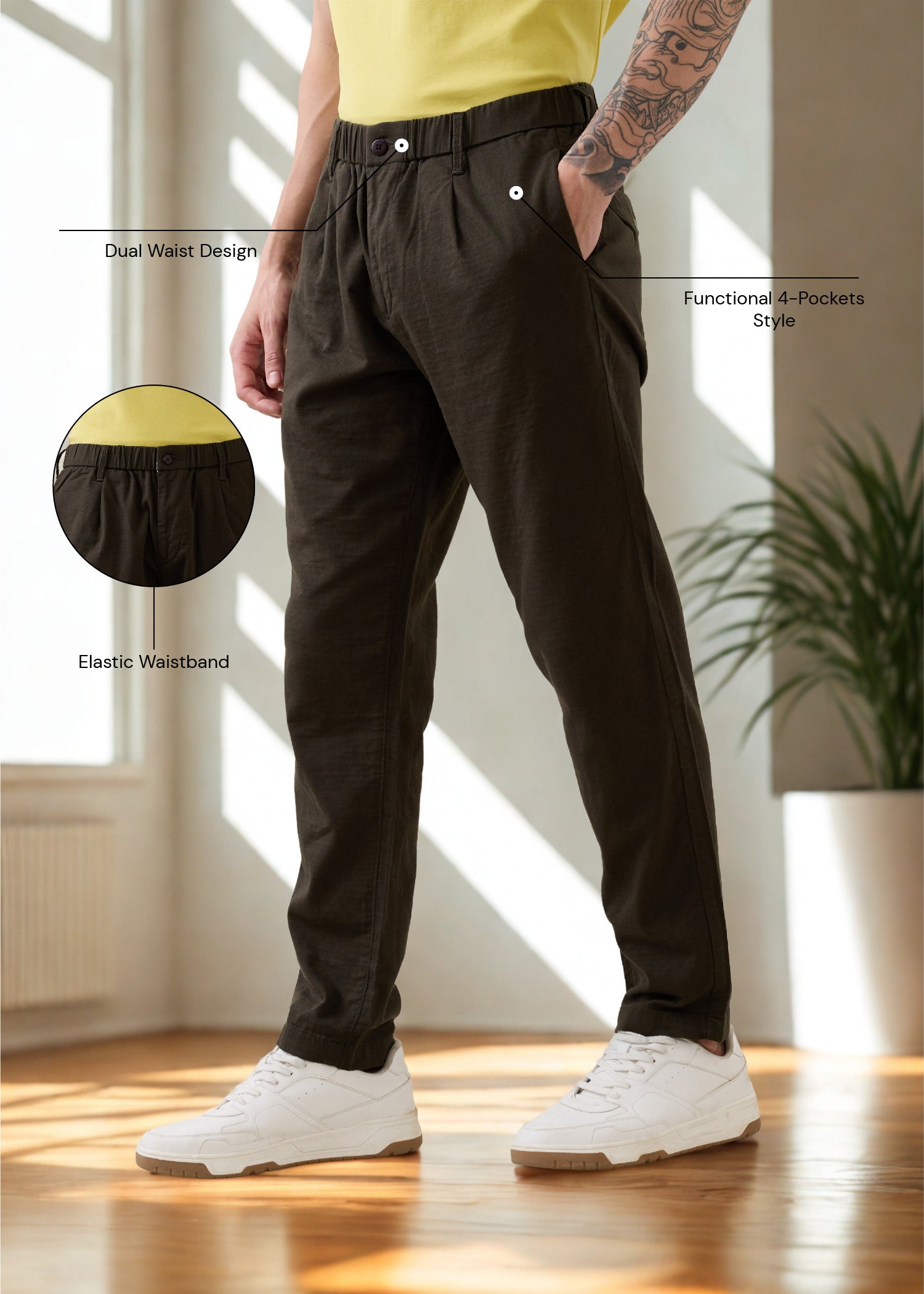 Ceylon Linen Blend Relaxed Trouser: Olive