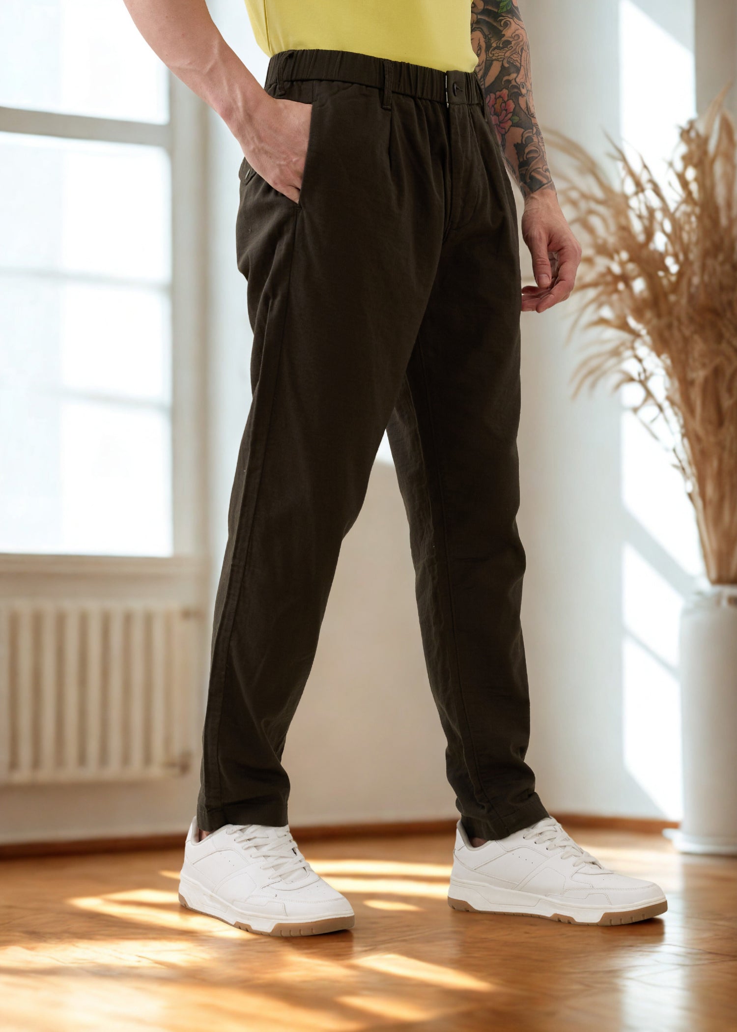 Ceylon Linen Blend Relaxed Trouser: Olive