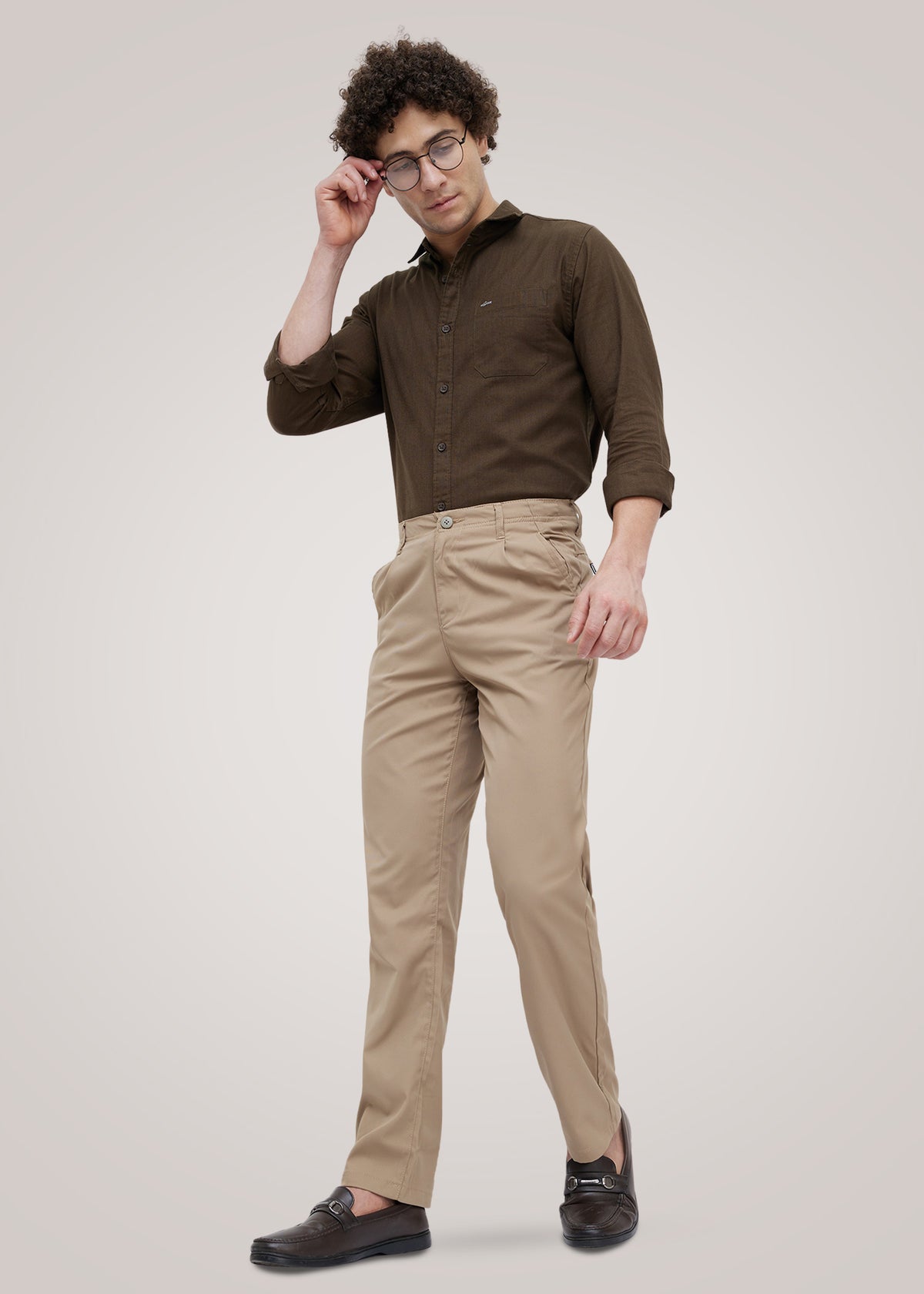 Contain Textured Pure Cotton Full Sleeve Shirt: Coffee