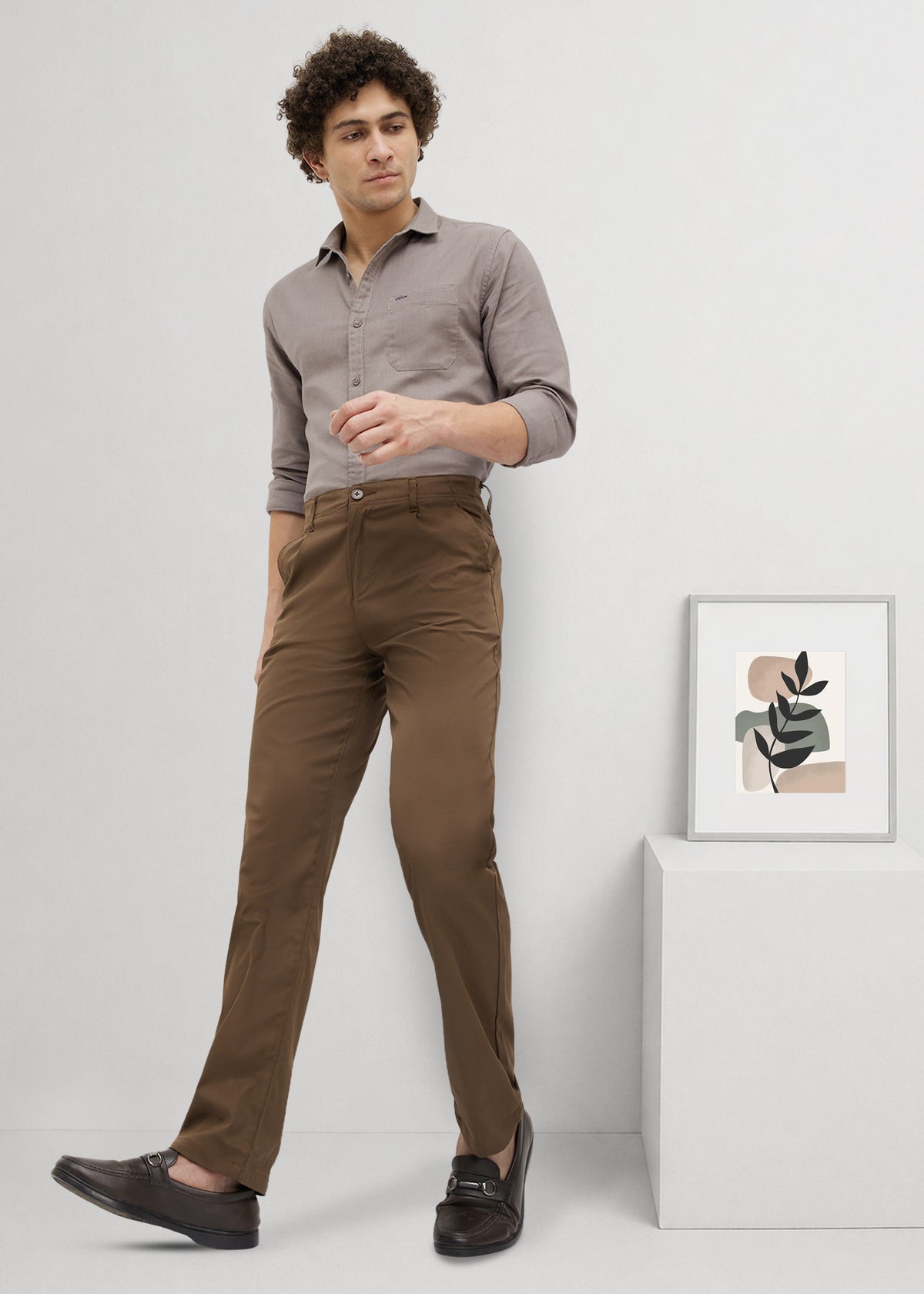 Contain Textured Pure Cotton Full Sleeve Shirt: Grey