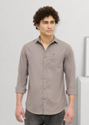 Contain Textured Pure Cotton Full Sleeve Shirt: Grey