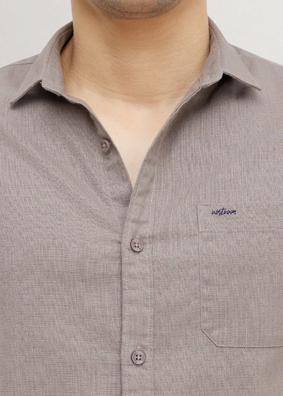 Contain Textured Pure Cotton Full Sleeve Shirt: Grey