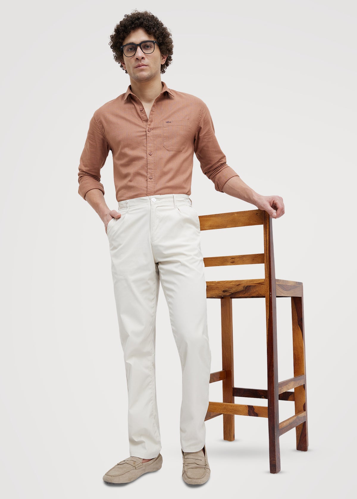 Contain Textured Pure Cotton Full Sleeve Shirt: Rust