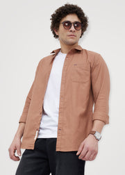 Contain Textured Pure Cotton Full Sleeve Shirt: Rust