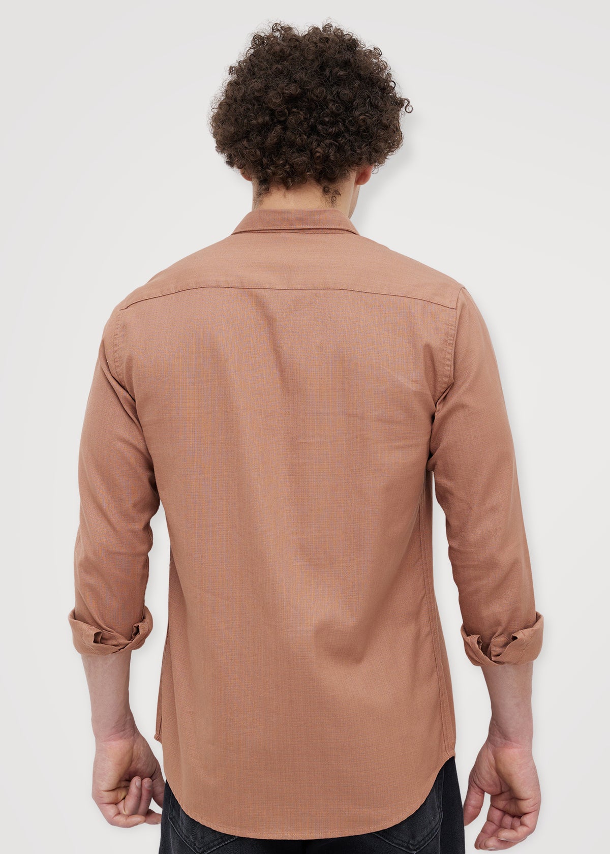 Contain Textured Pure Cotton Full Sleeve Shirt: Rust