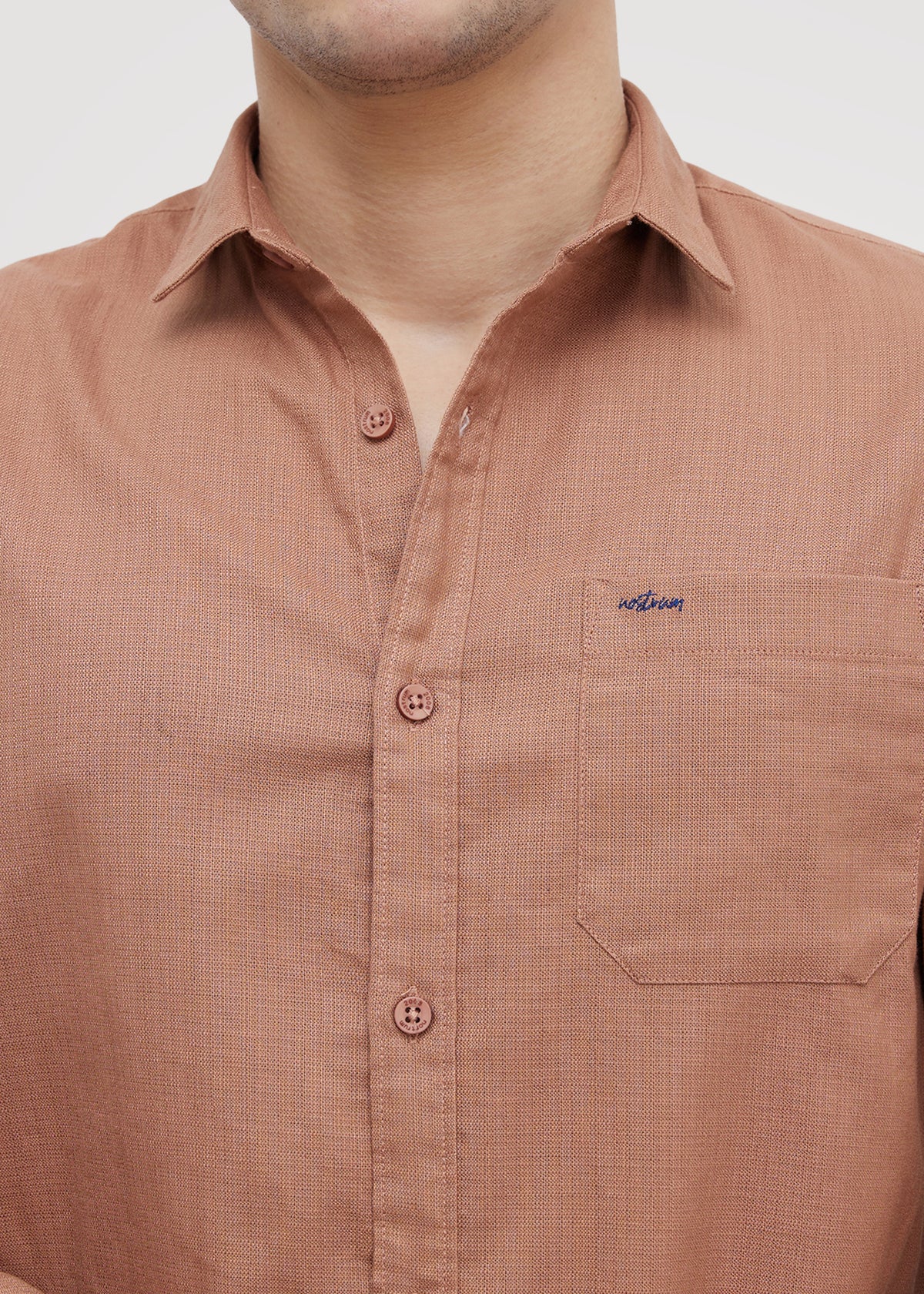 Contain Textured Pure Cotton Full Sleeve Shirt: Rust